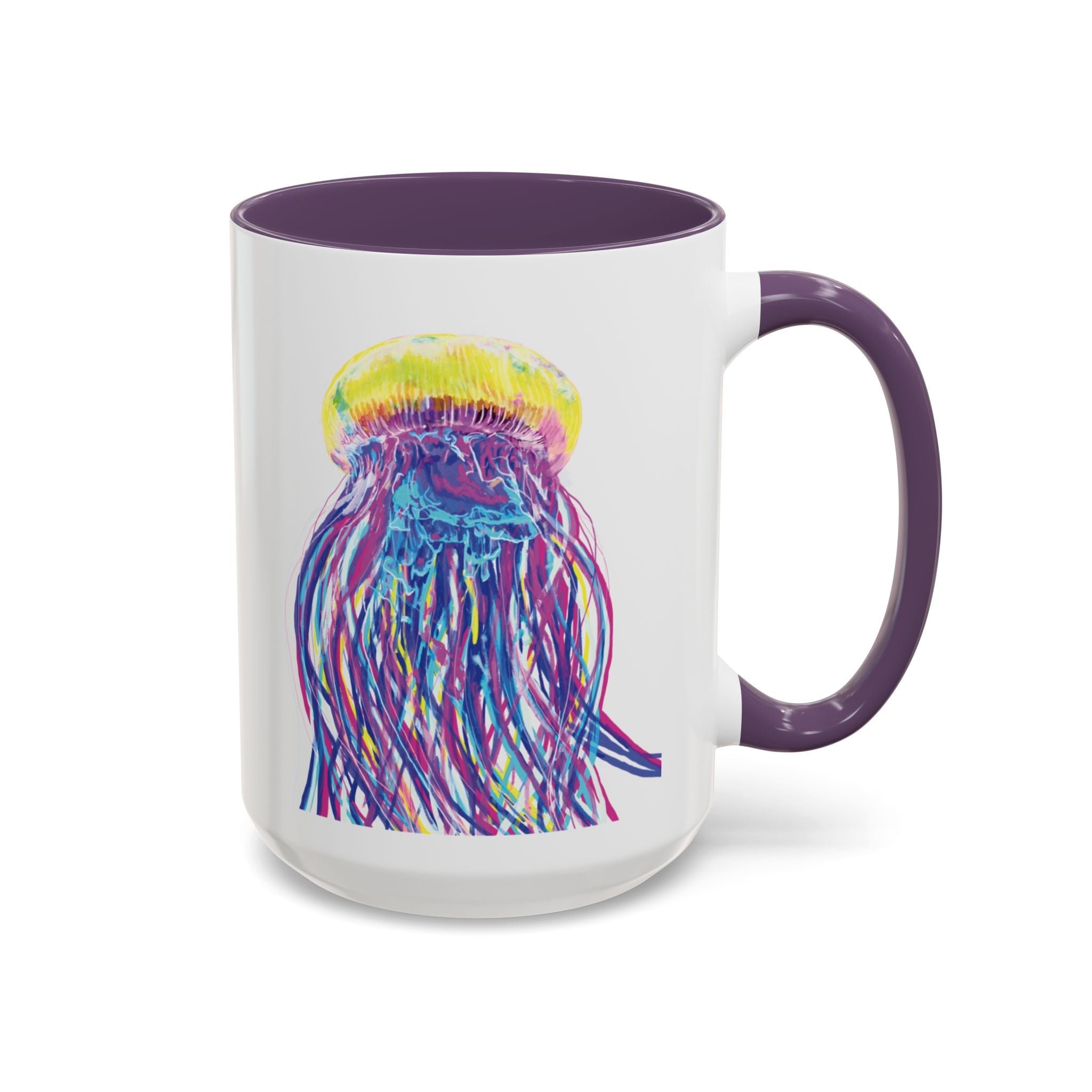 Vibrant Jellyfish Two Tone Ceramic Coffee Mug - Colorful Marine Life Drinkware - Blue Cava