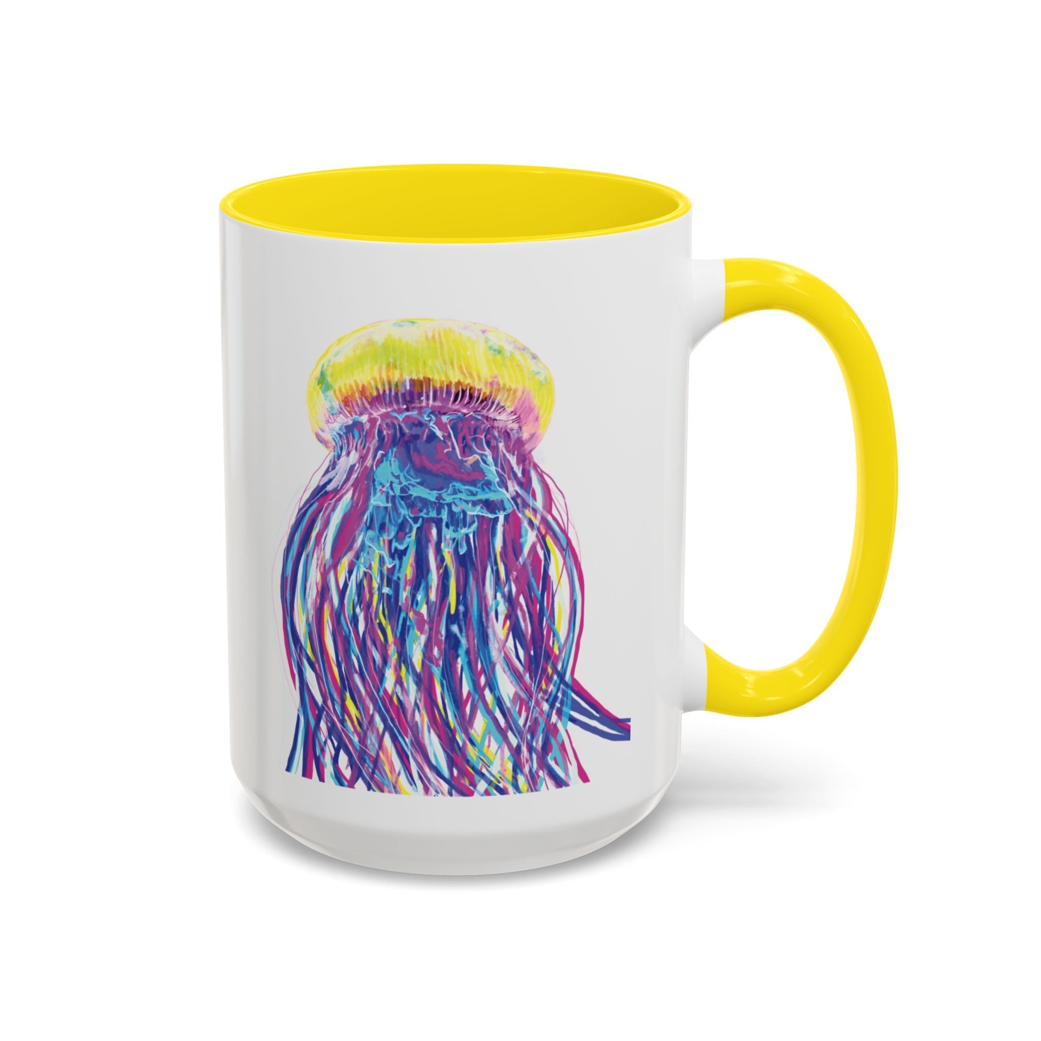 Vibrant Jellyfish Two Tone Ceramic Coffee Mug - Colorful Marine Life Drinkware - Blue Cava