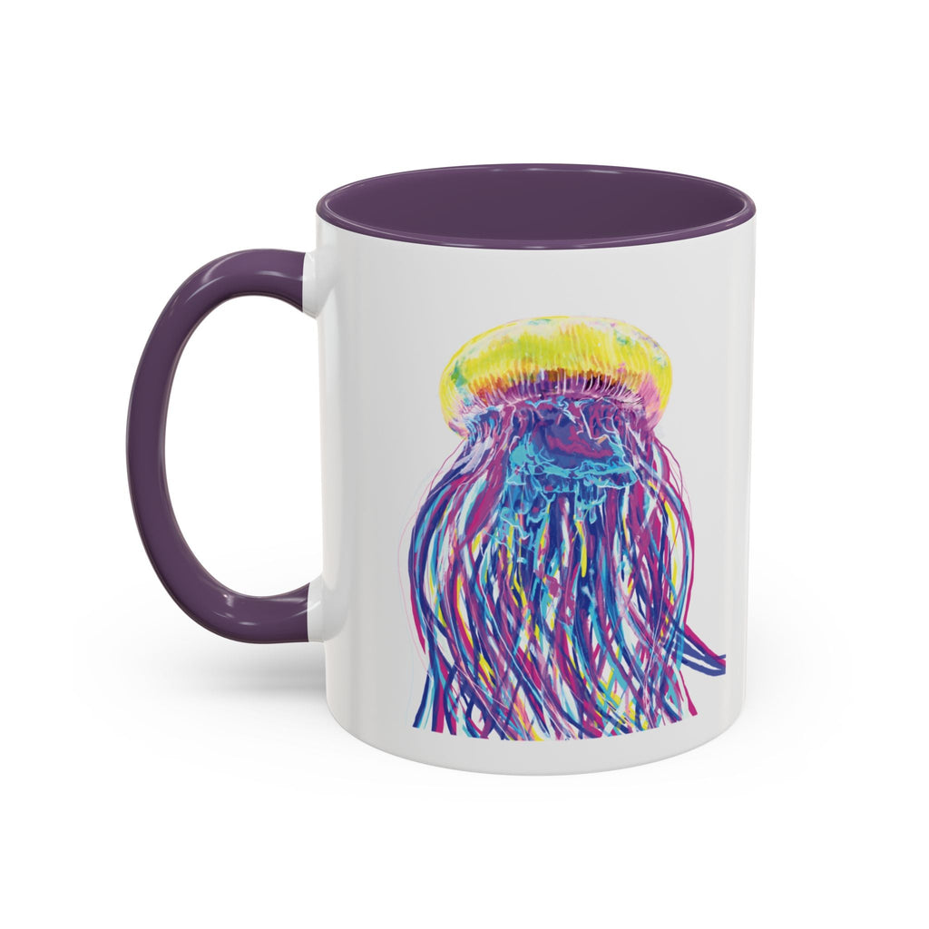 Vibrant Jellyfish Two Tone Ceramic Coffee Mug - Colorful Marine Life Drinkware - Blue Cava