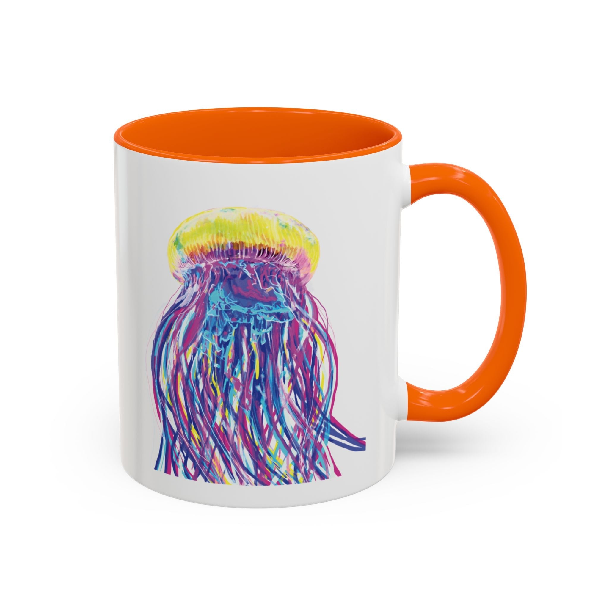 Vibrant Jellyfish Two Tone Ceramic Coffee Mug - Colorful Marine Life Drinkware - Blue Cava