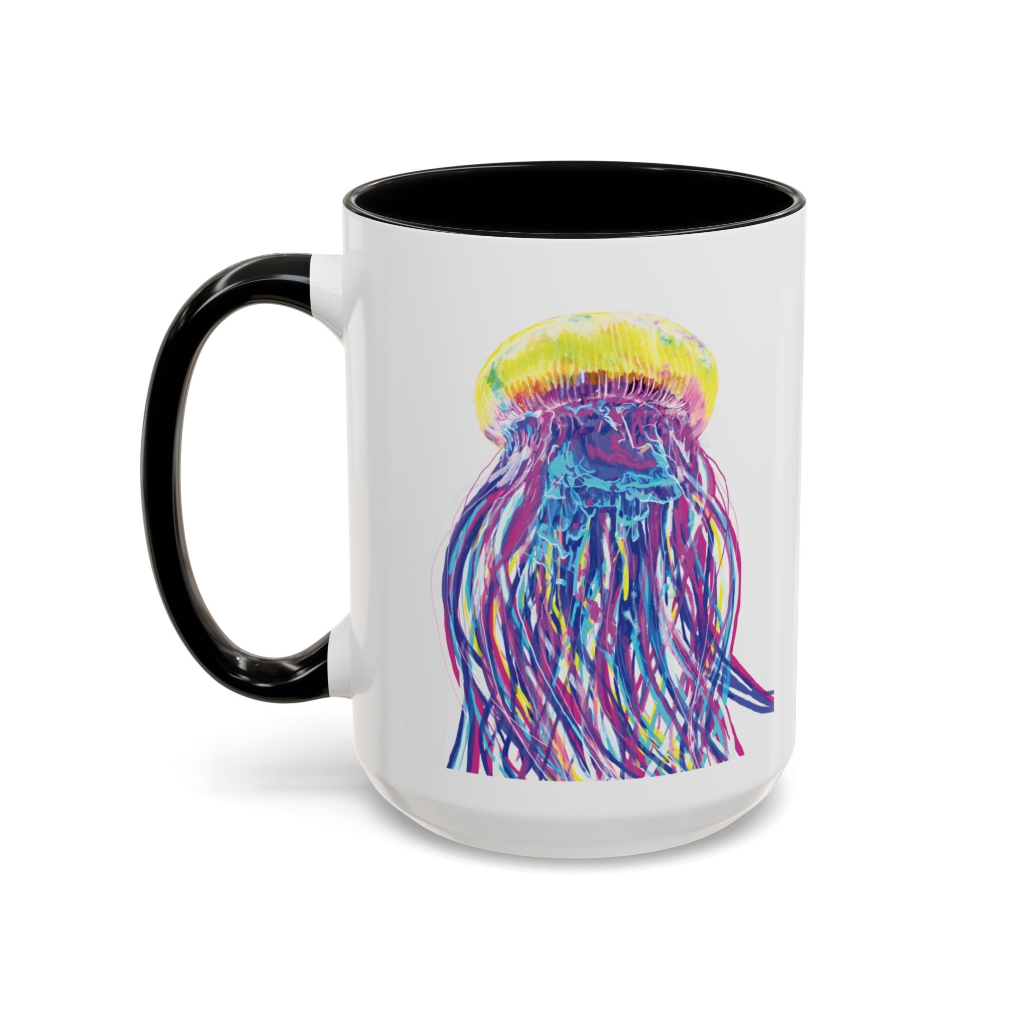 Vibrant Jellyfish Two Tone Ceramic Coffee Mug - Colorful Marine Life Drinkware - Blue Cava