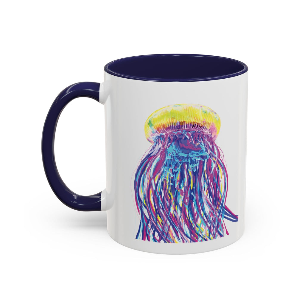 Vibrant Jellyfish Two Tone Ceramic Coffee Mug - Colorful Marine Life Drinkware - Blue Cava