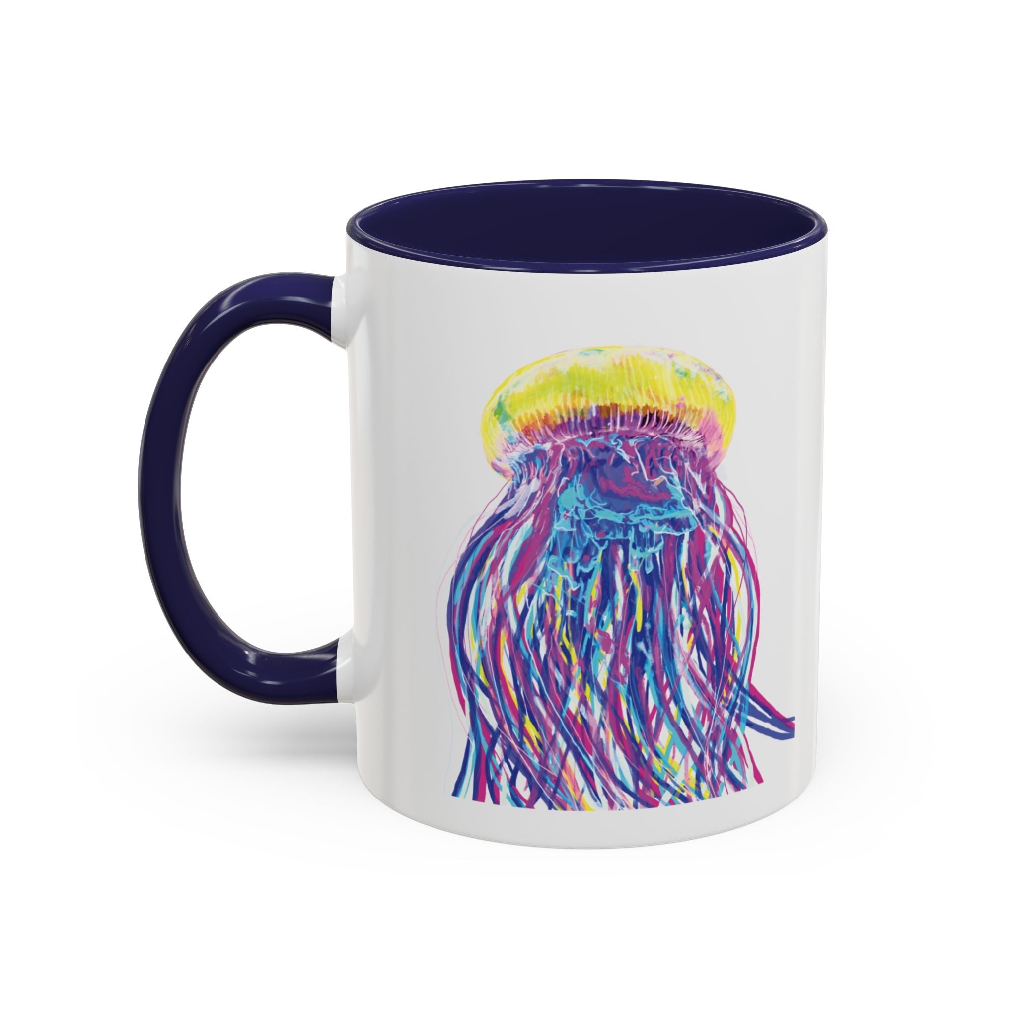Vibrant Jellyfish Two Tone Ceramic Coffee Mug - Colorful Marine Life Drinkware - Blue Cava