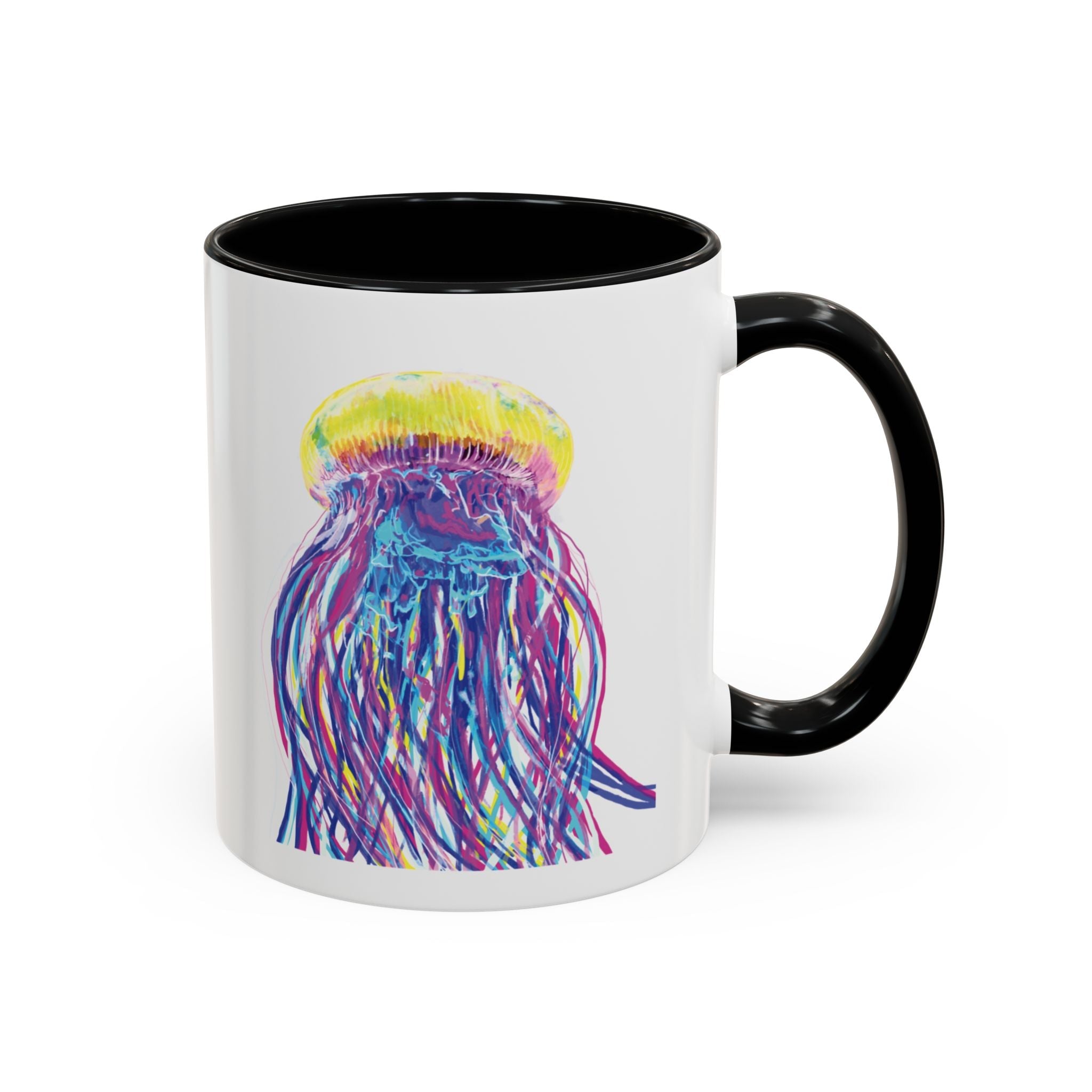 Vibrant Jellyfish Two Tone Ceramic Coffee Mug - Colorful Marine Life Drinkware - Blue Cava