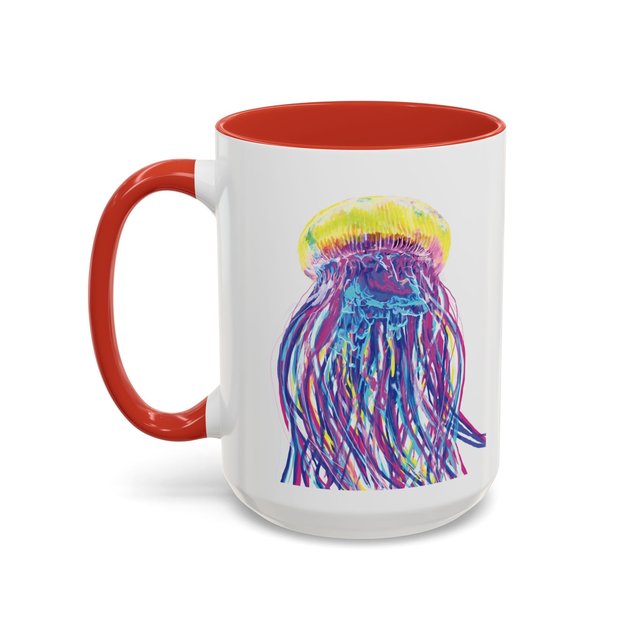 Vibrant Jellyfish Two Tone Ceramic Coffee Mug - Colorful Marine Life Drinkware - Blue Cava