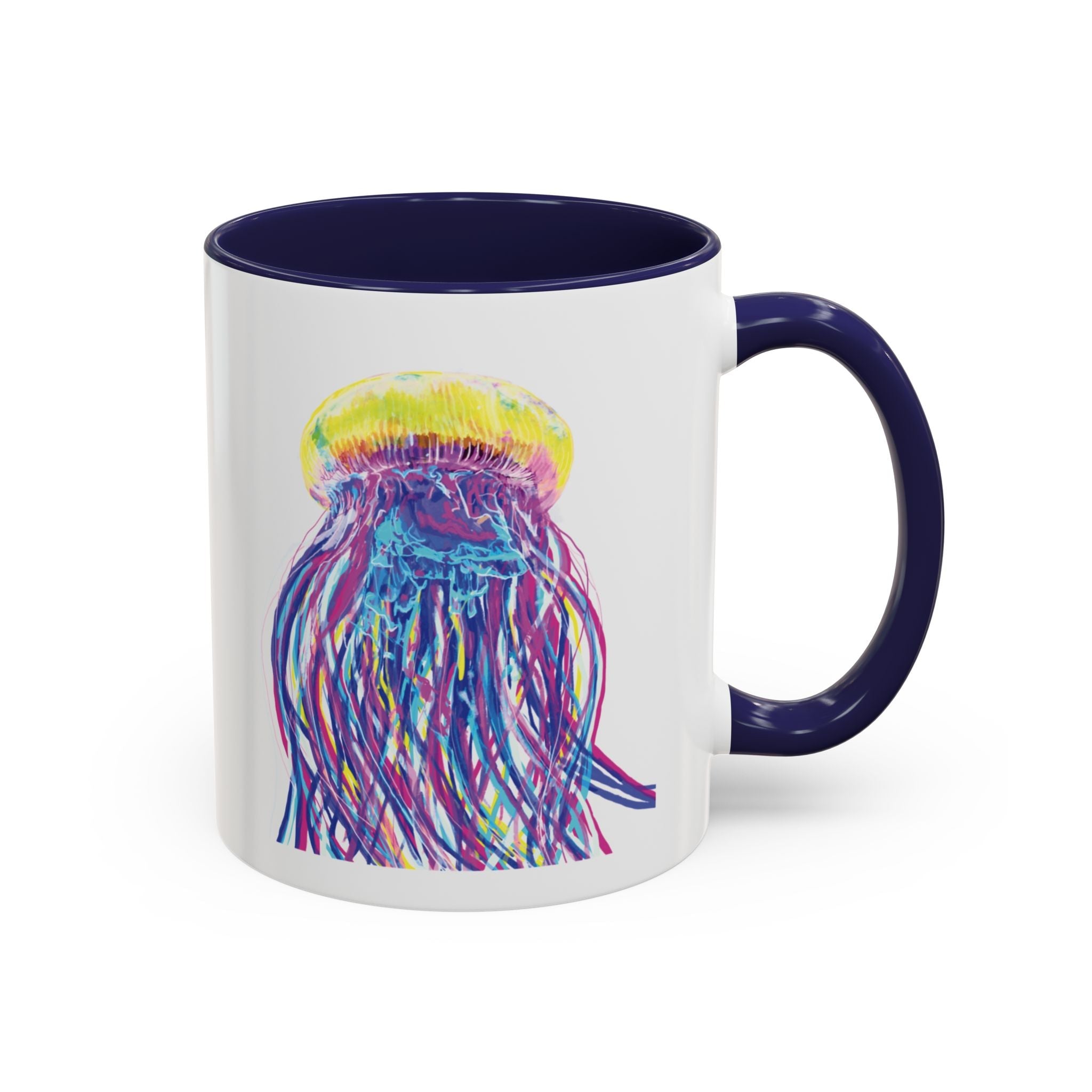 Vibrant Jellyfish Two Tone Ceramic Coffee Mug - Colorful Marine Life Drinkware - Blue Cava