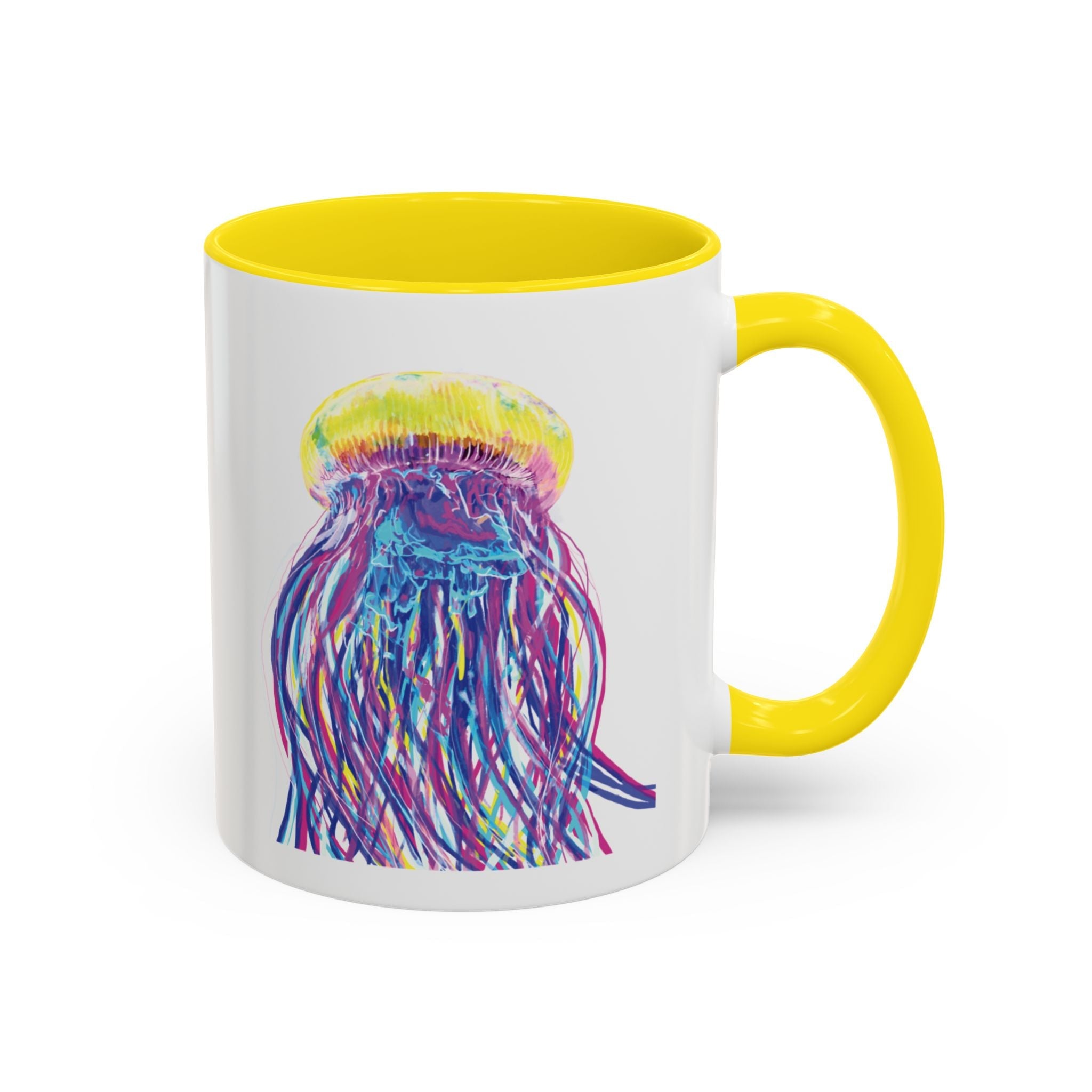 Vibrant Jellyfish Two Tone Ceramic Coffee Mug - Colorful Marine Life Drinkware - Blue Cava