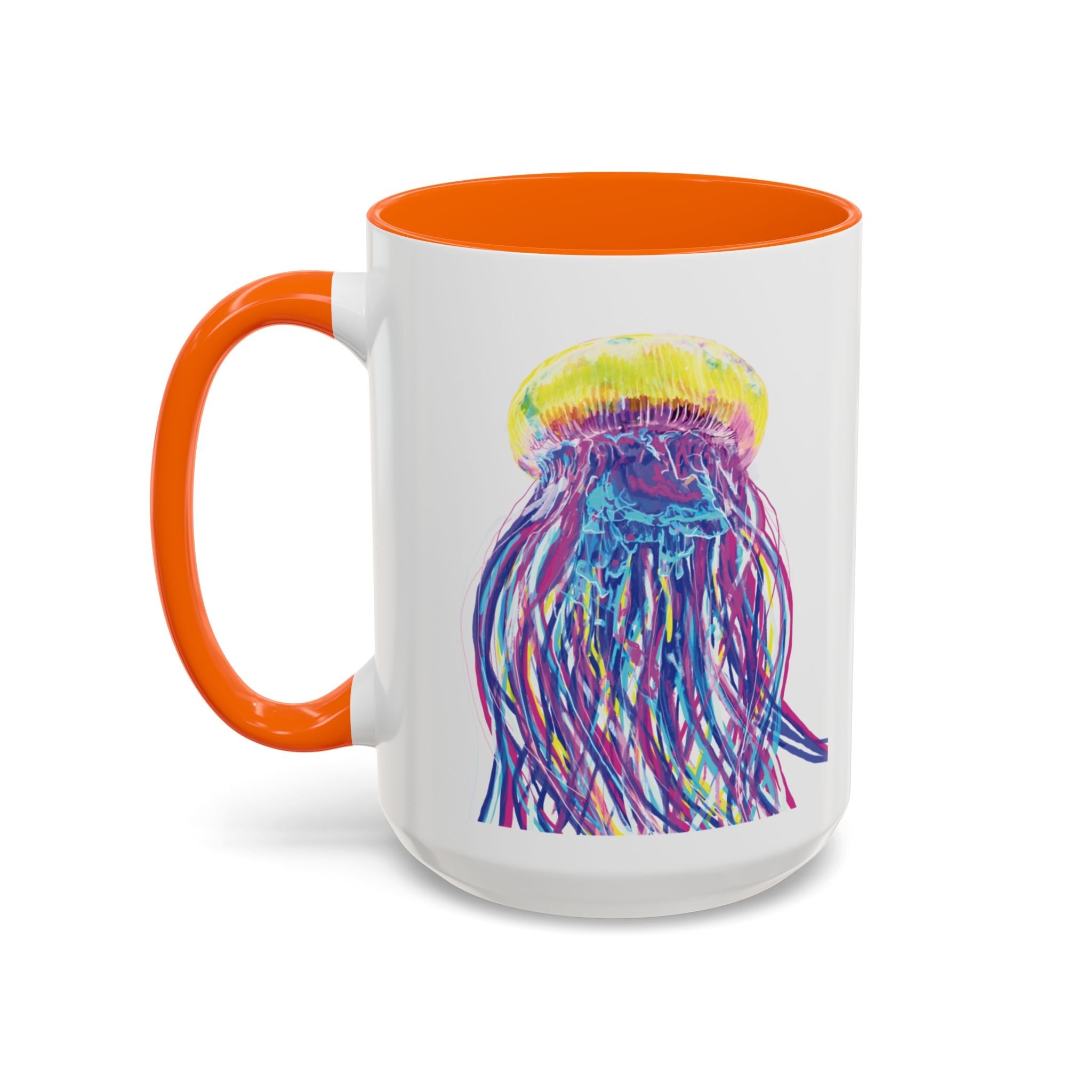 Vibrant Jellyfish Two Tone Ceramic Coffee Mug - Colorful Marine Life Drinkware - Blue Cava