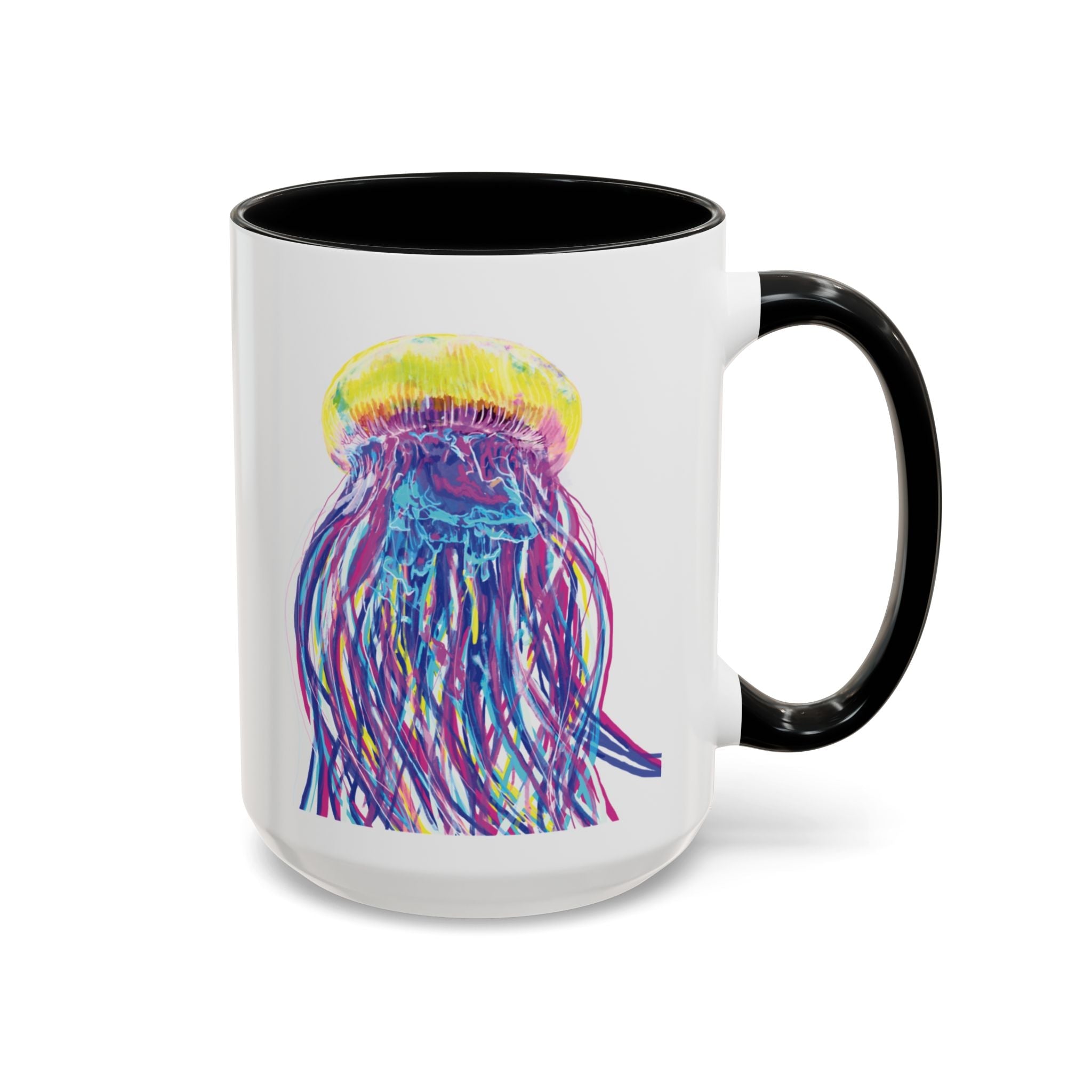 Vibrant Jellyfish Two Tone Ceramic Coffee Mug - Colorful Marine Life Drinkware - Blue Cava