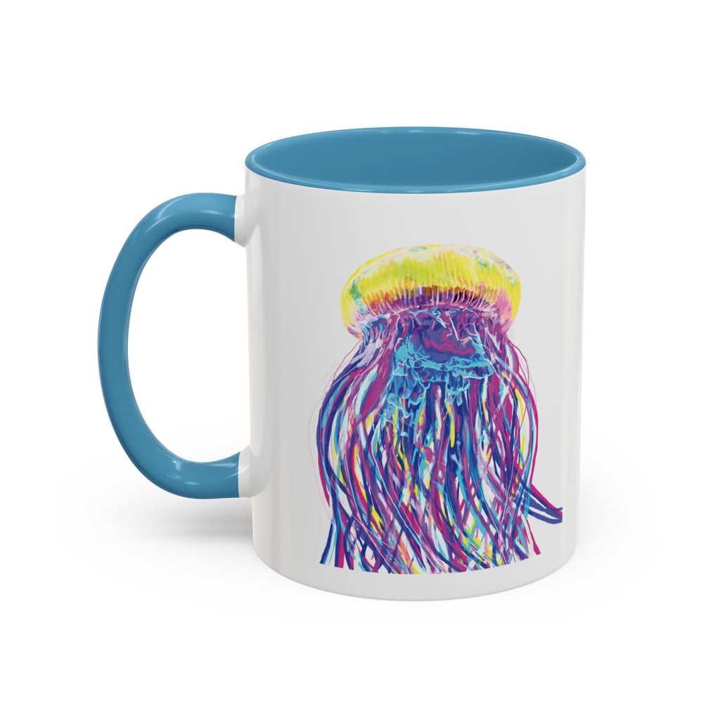 Vibrant Jellyfish Two Tone Ceramic Coffee Mug - Colorful Marine Life Drinkware - Blue Cava