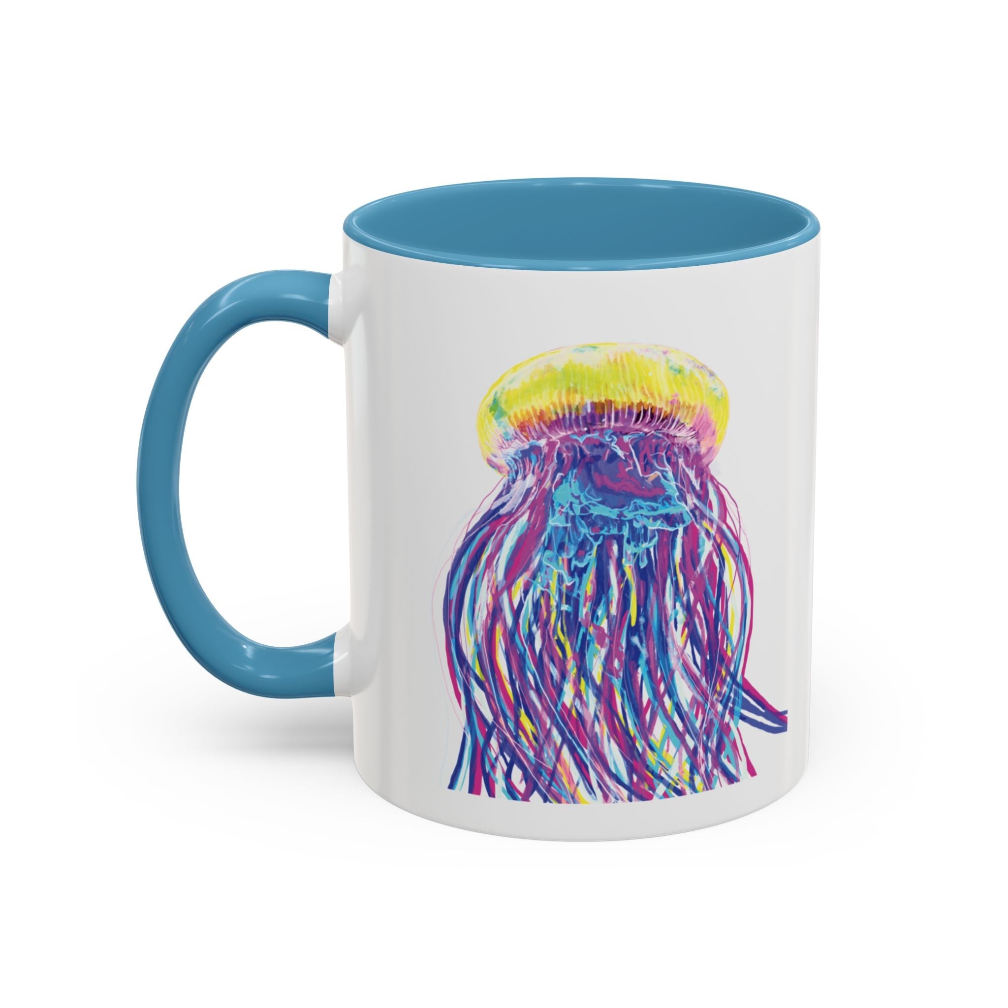 Vibrant Jellyfish Two Tone Ceramic Coffee Mug - Colorful Marine Life Drinkware - Blue Cava