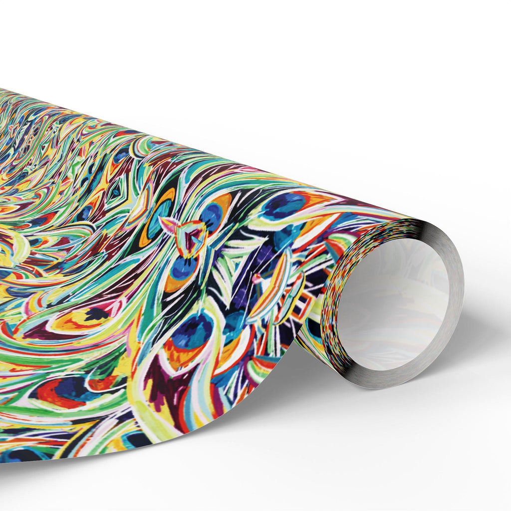 Vibrant Peacock Fiesta Wrapping Paper, Eco-Friendly in matte or glossy available in 30 x 36, 30 x 72 or 30 x 180 - Blue Cava