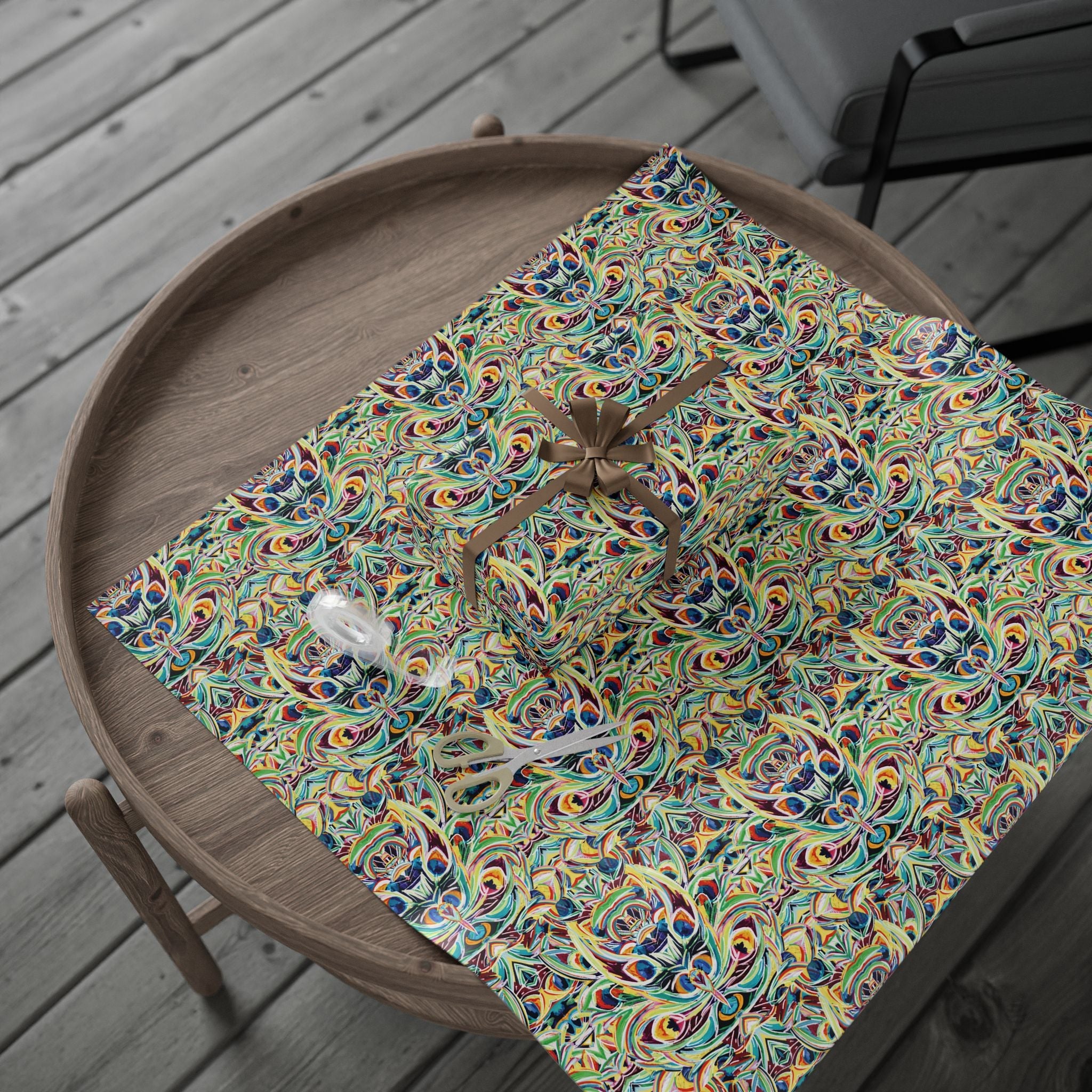 Vibrant Peacock Fiesta Wrapping Paper, Eco-Friendly in matte or glossy available in 30 x 36, 30 x 72 or 30 x 180 - Blue Cava
