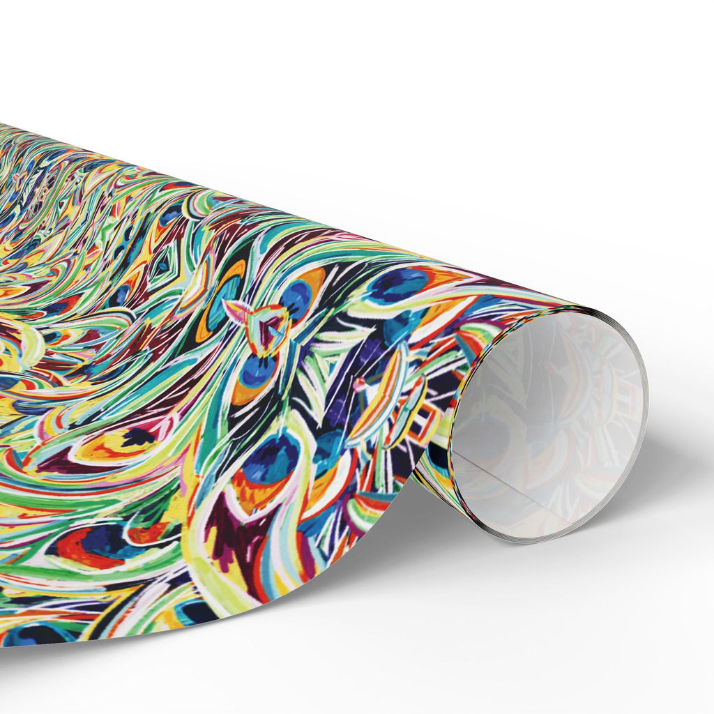 Vibrant Peacock Fiesta Wrapping Paper, Eco-Friendly in matte or glossy available in 30 x 36, 30 x 72 or 30 x 180 - Blue Cava