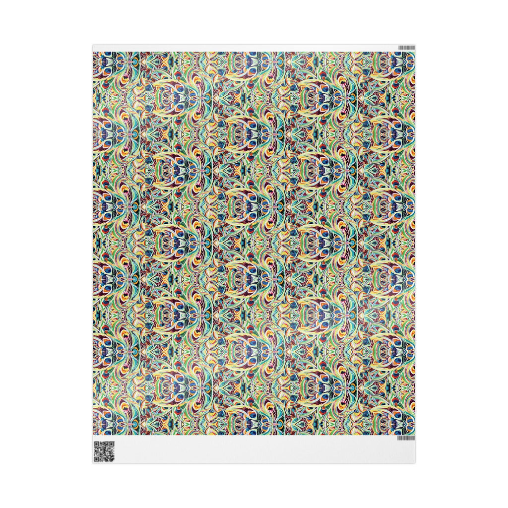 Vibrant Peacock Fiesta Wrapping Paper, Eco-Friendly in matte or glossy available in 30 x 36, 30 x 72 or 30 x 180 - Blue Cava