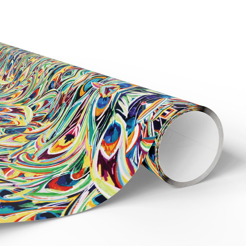 Vibrant Peacock Fiesta Wrapping Paper, Eco-Friendly in matte or glossy available in 30 x 36, 30 x 72 or 30 x 180 - Blue Cava