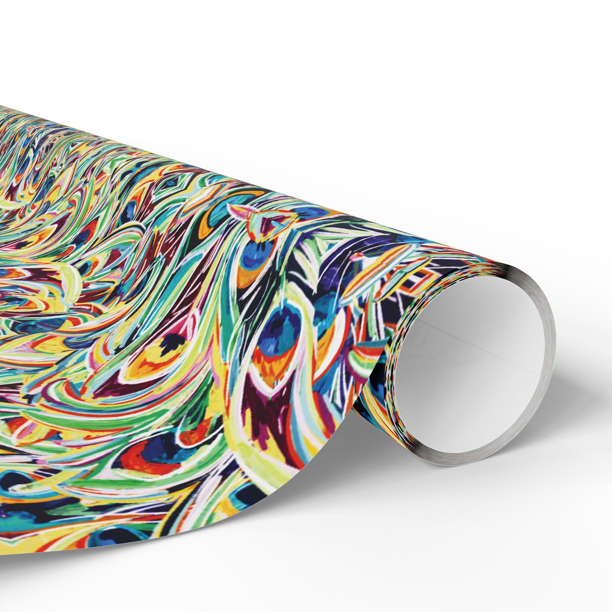 Vibrant Peacock Fiesta Wrapping Paper, Eco-Friendly in matte or glossy available in 30 x 36, 30 x 72 or 30 x 180 - Blue Cava