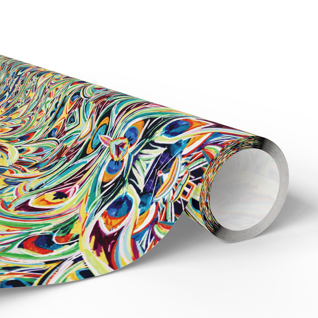 Vibrant Peacock Fiesta Wrapping Paper, Eco-Friendly in matte or glossy available in 30 x 36, 30 x 72 or 30 x 180 - Blue Cava