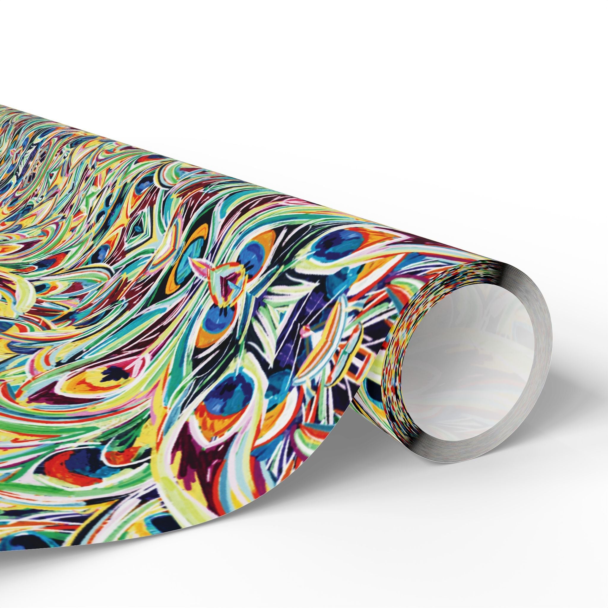 Vibrant Peacock Fiesta Wrapping Paper, Eco-Friendly in matte or glossy available in 30 x 36, 30 x 72 or 30 x 180 - Blue Cava