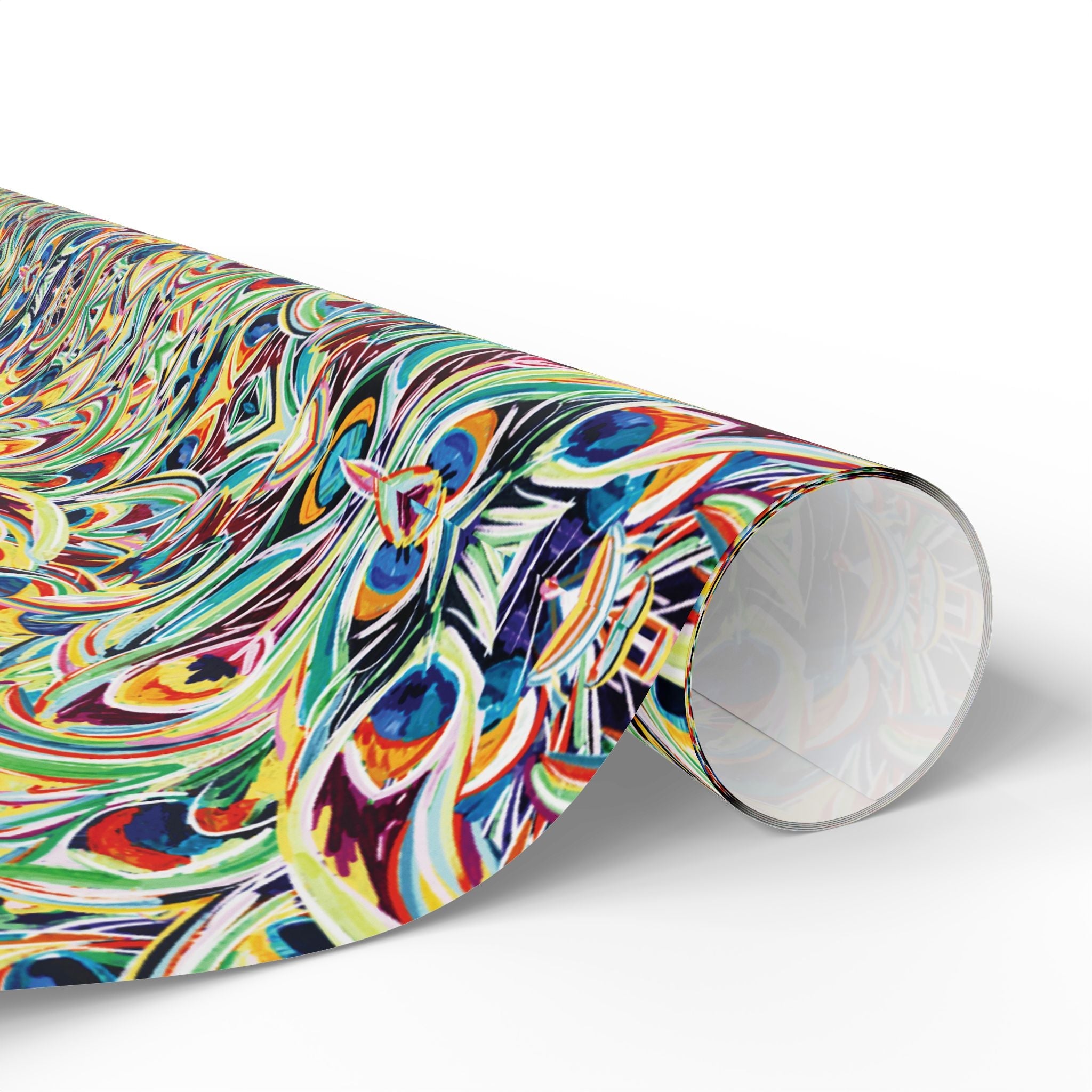 Vibrant Peacock Fiesta Wrapping Paper, Eco-Friendly in matte or glossy available in 30 x 36, 30 x 72 or 30 x 180 - Blue Cava