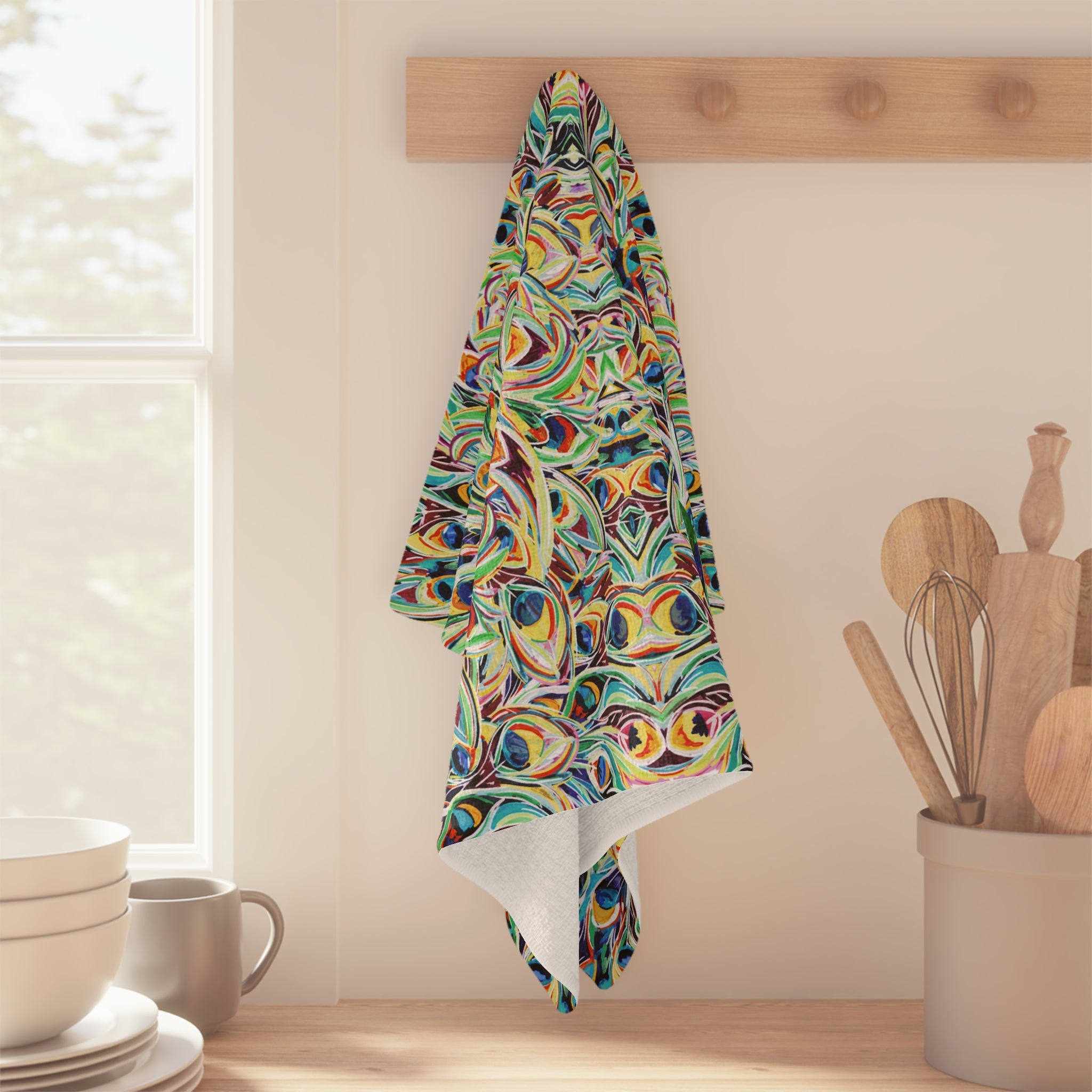 Vibrant Peacock Microfiber Waffle Kitchen Towel - Blue Cava