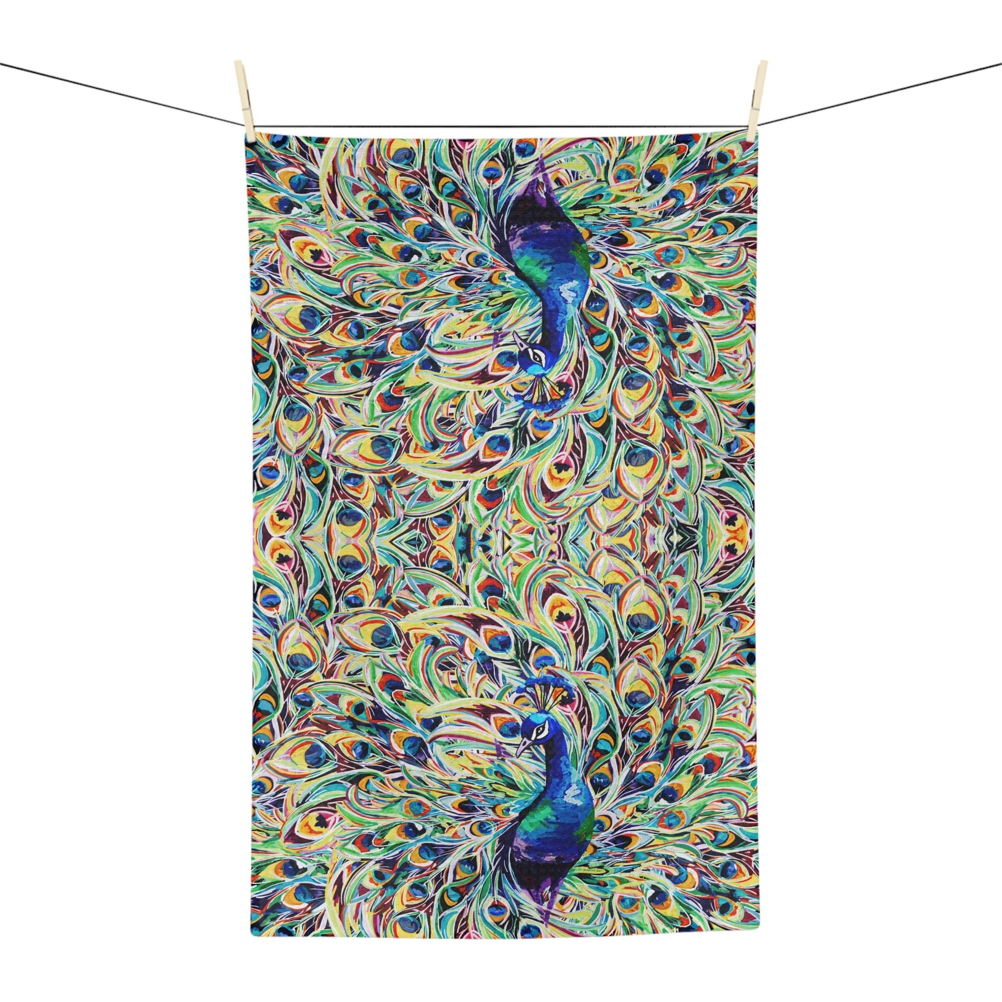 Vibrant Peacock Microfiber Waffle Kitchen Towel - Blue Cava