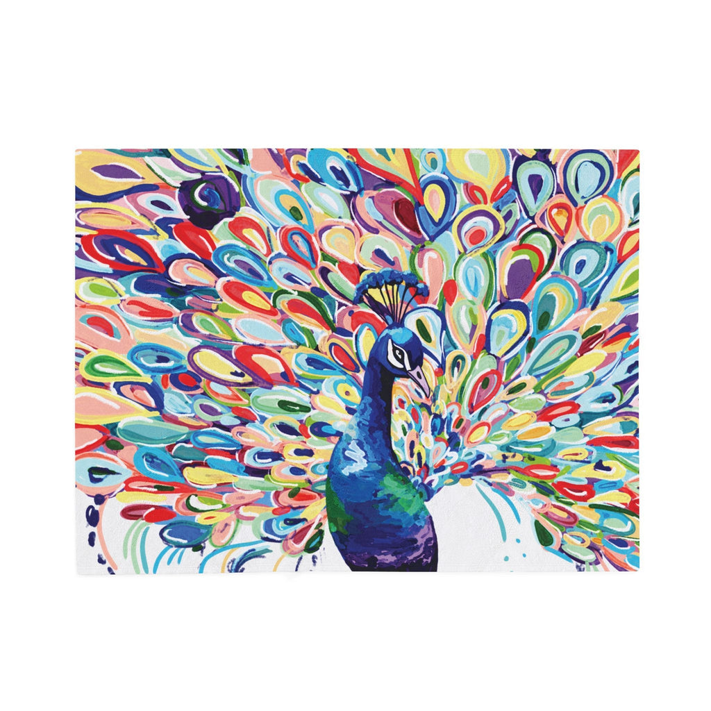 Vibrant Peacock Velveteen Plush Blankets - Blue Cava