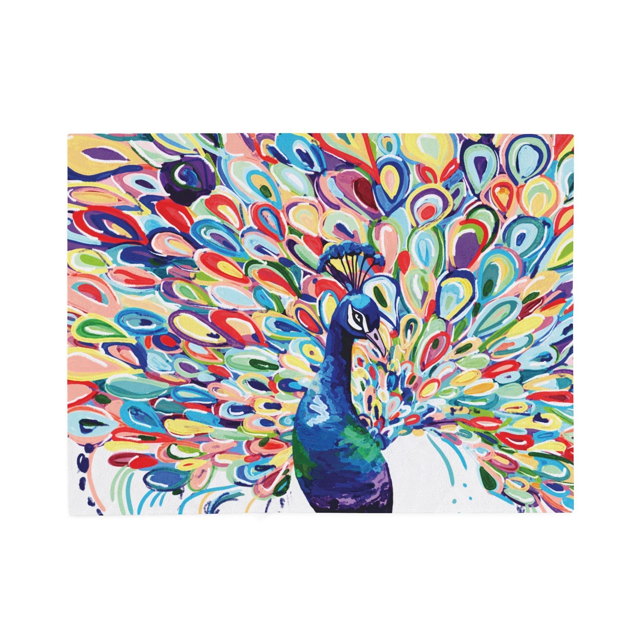 Vibrant Peacock Velveteen Plush Blankets - Blue Cava