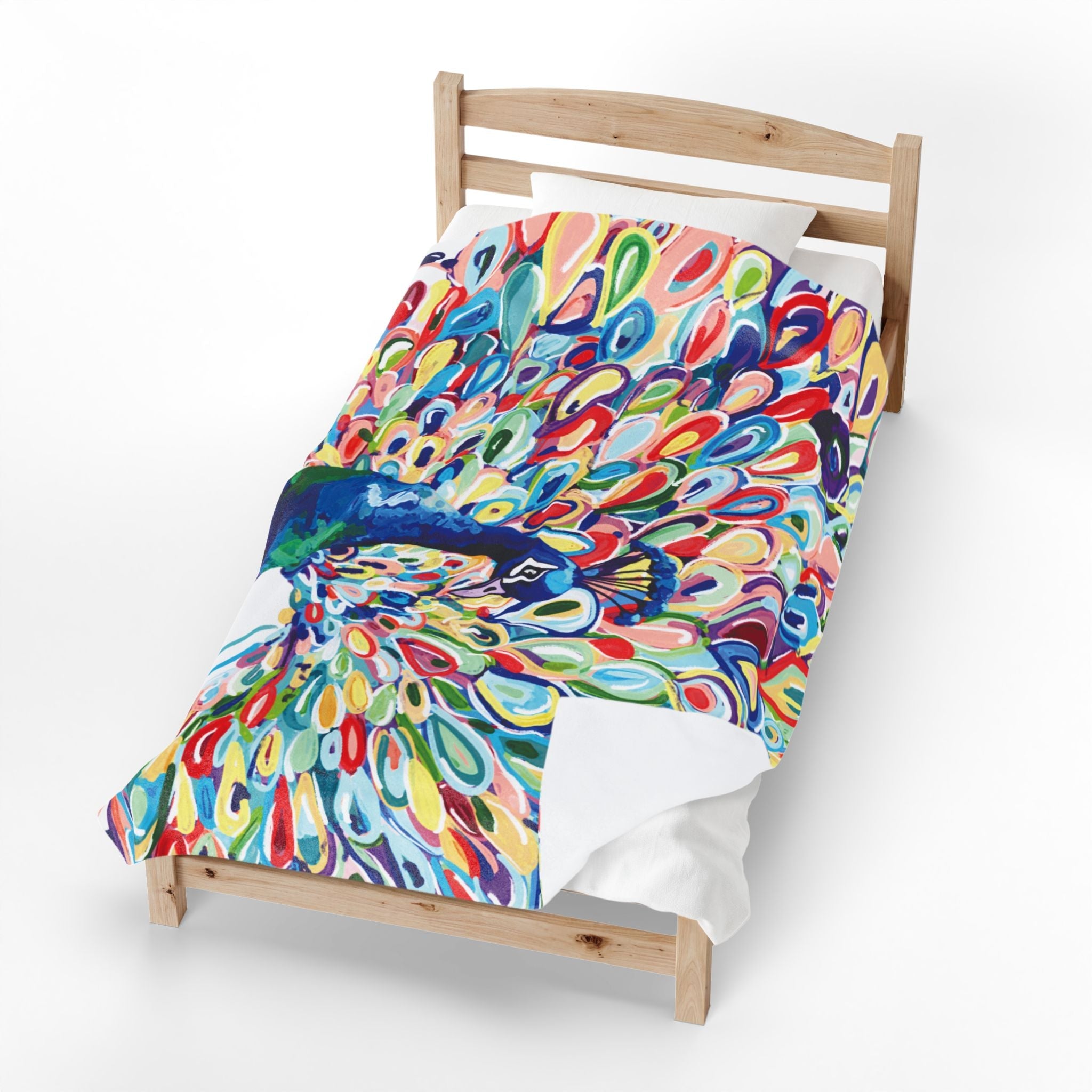 Vibrant Peacock Velveteen Plush Blankets - Blue Cava