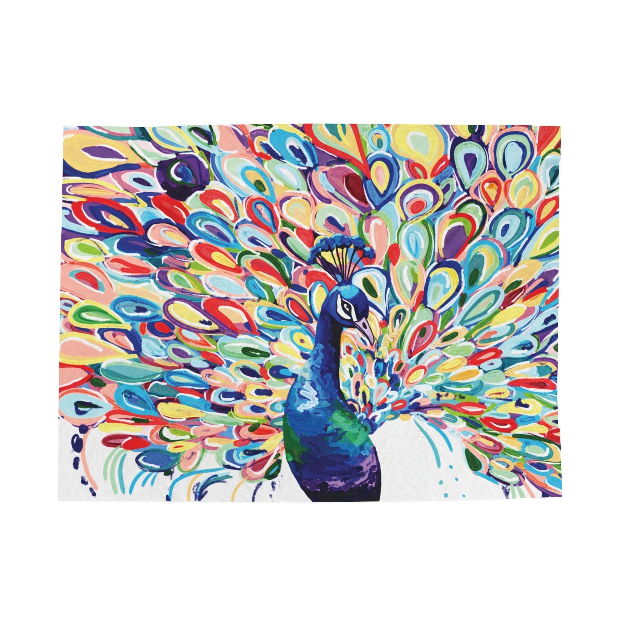 Vibrant Peacock Velveteen Plush Blankets - Blue Cava