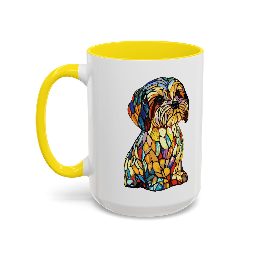 Vibrant Stained Glass Dog Two Tone Mug - Colorful Accent Coffee Cup, Pet Lover Gift - Blue Cava