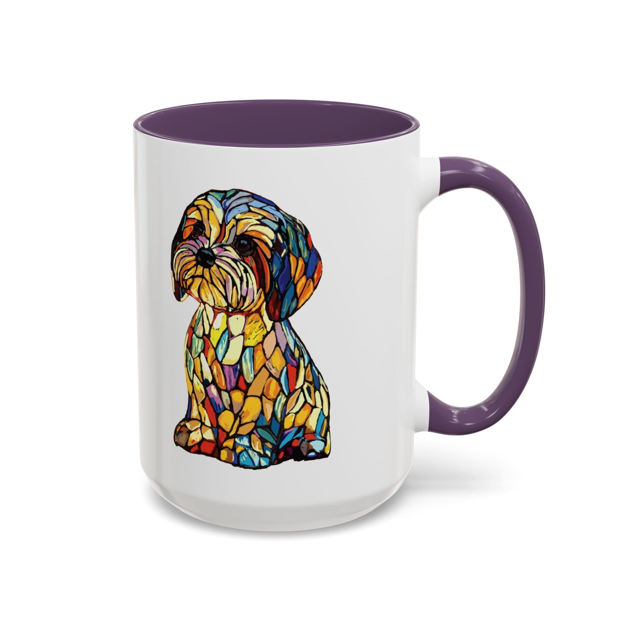 Vibrant Stained Glass Dog Two Tone Mug - Colorful Accent Coffee Cup, Pet Lover Gift - Blue Cava