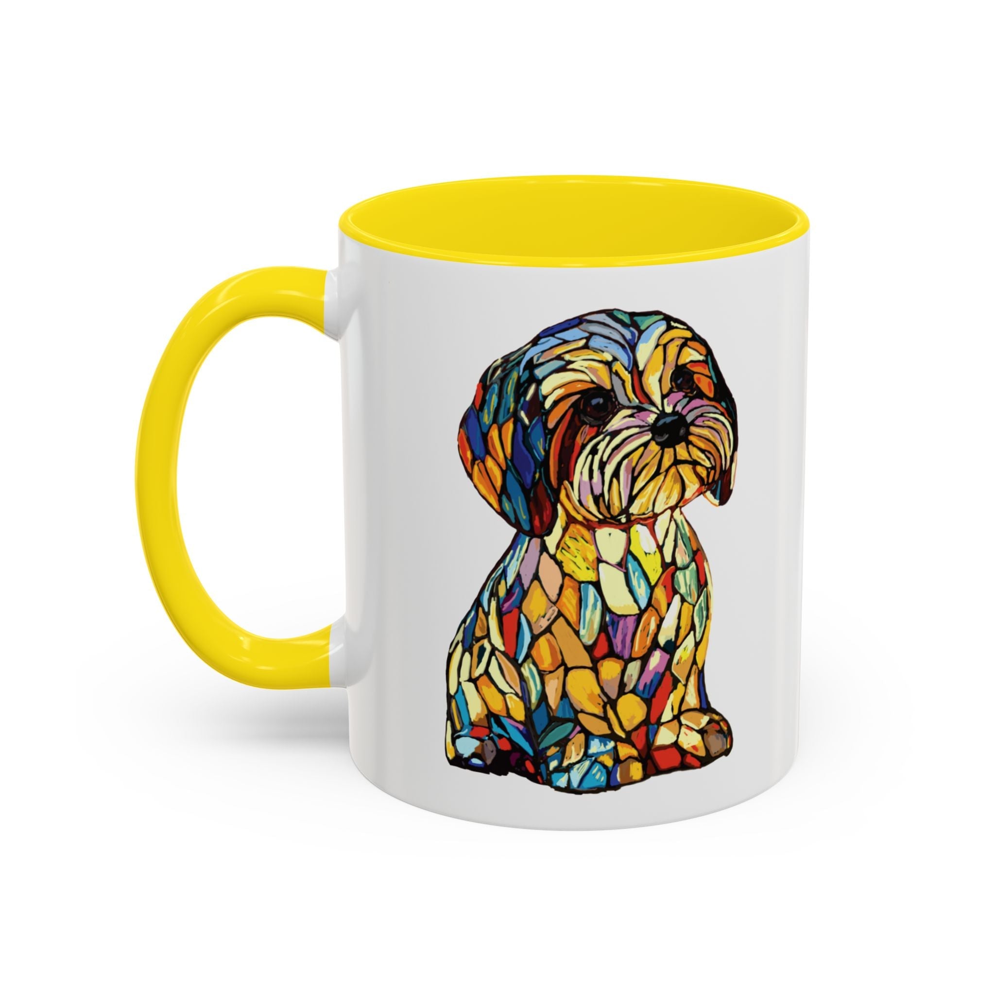 Vibrant Stained Glass Dog Two Tone Mug - Colorful Accent Coffee Cup, Pet Lover Gift - Blue Cava