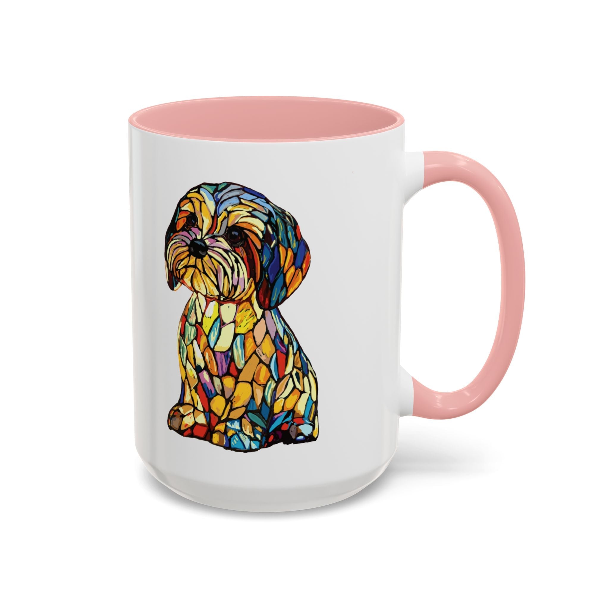 Vibrant Stained Glass Dog Two Tone Mug - Colorful Accent Coffee Cup, Pet Lover Gift - Blue Cava