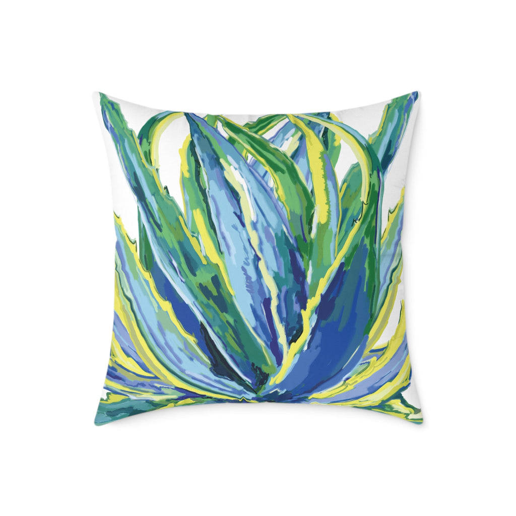 Vibrant Succulent Pillow | Square Poly Canvas Pillow for Home Décor - Blue Cava
