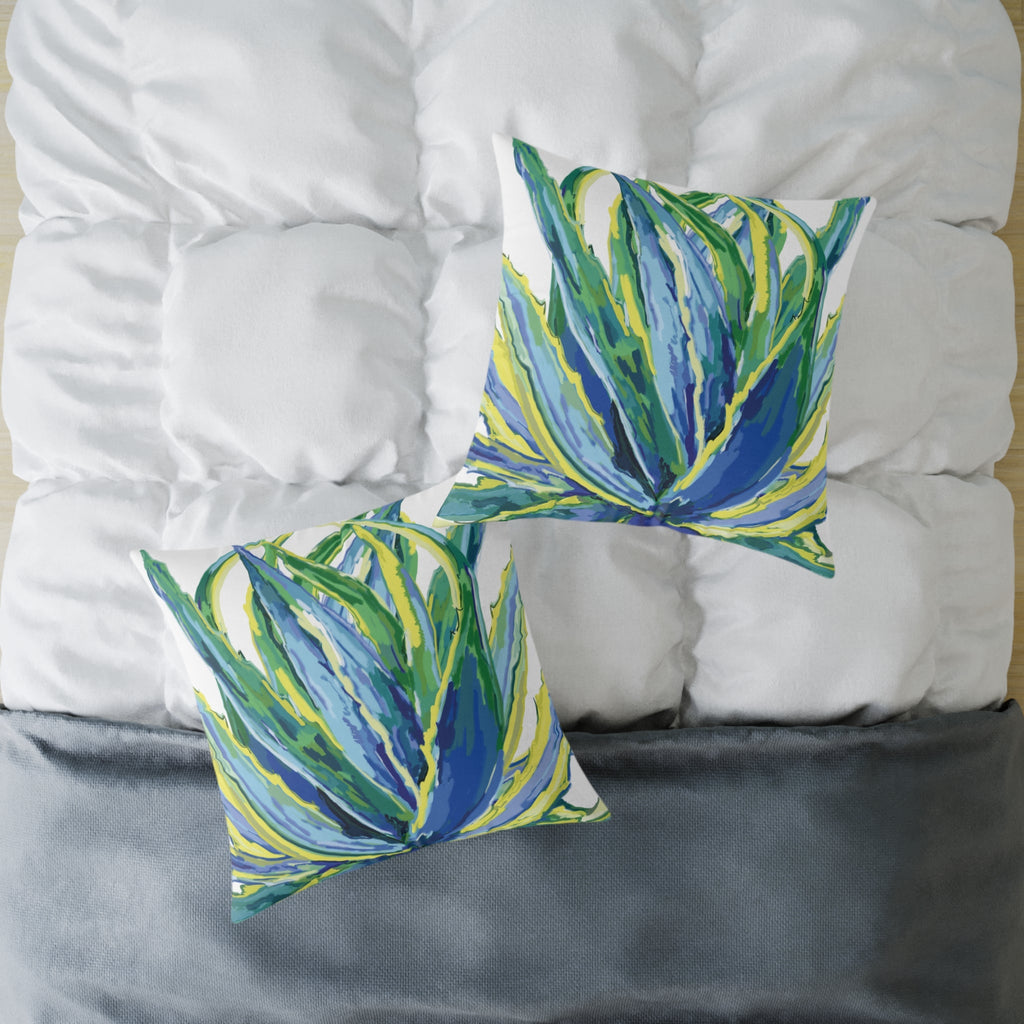 Vibrant Succulent Pillow | Square Poly Canvas Pillow for Home Décor - Blue Cava