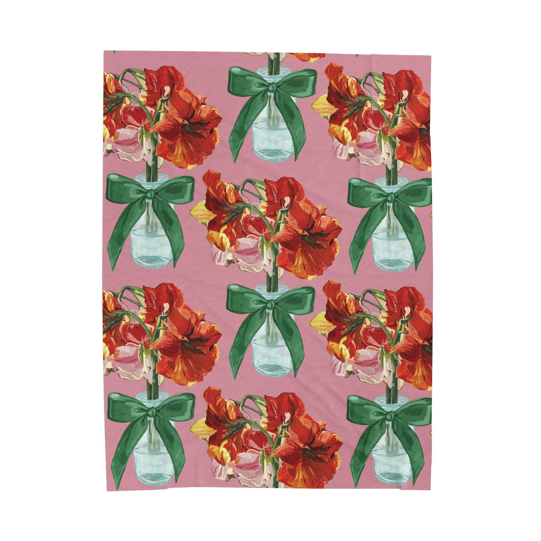 Vintage Red Amaryllis in Vase Floral Throw Blanket - Blue Cava