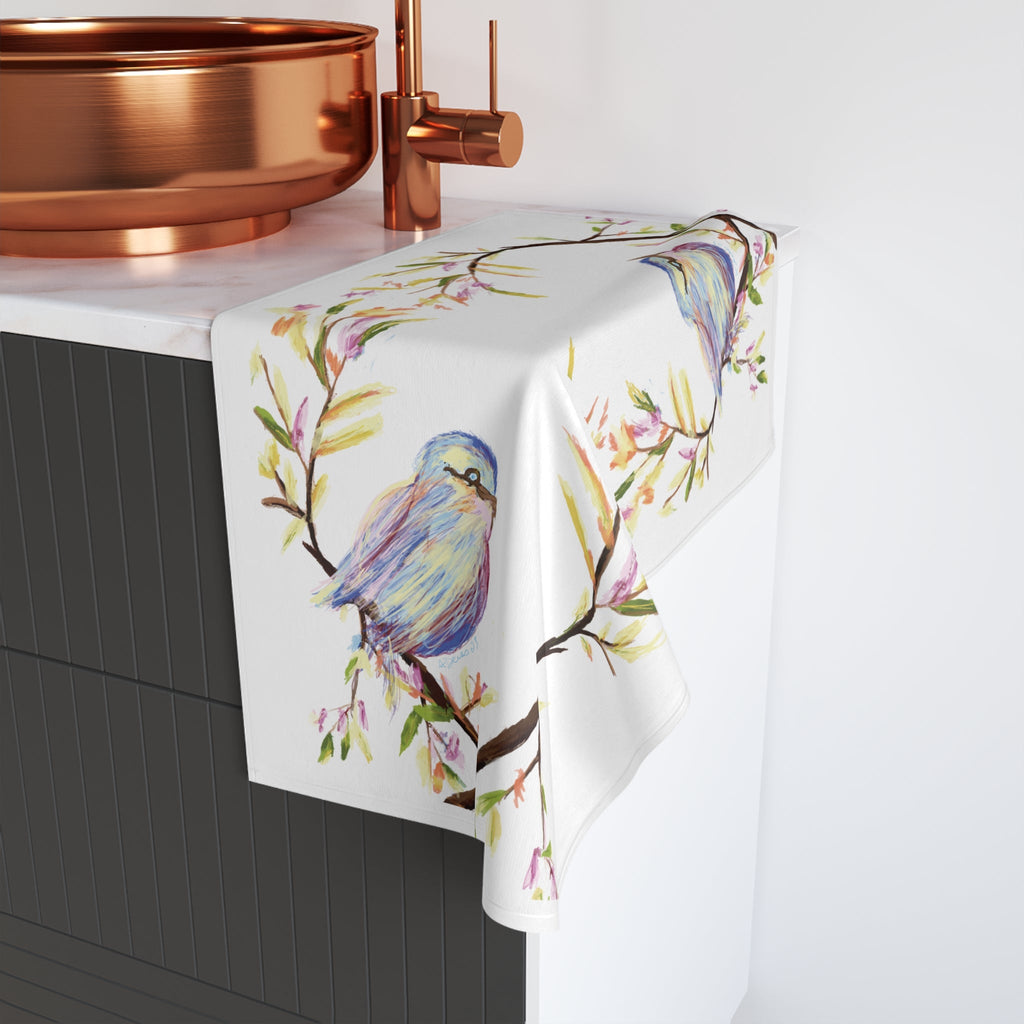 Watercolor Bird Cotton Hand Towel - Blue Cava