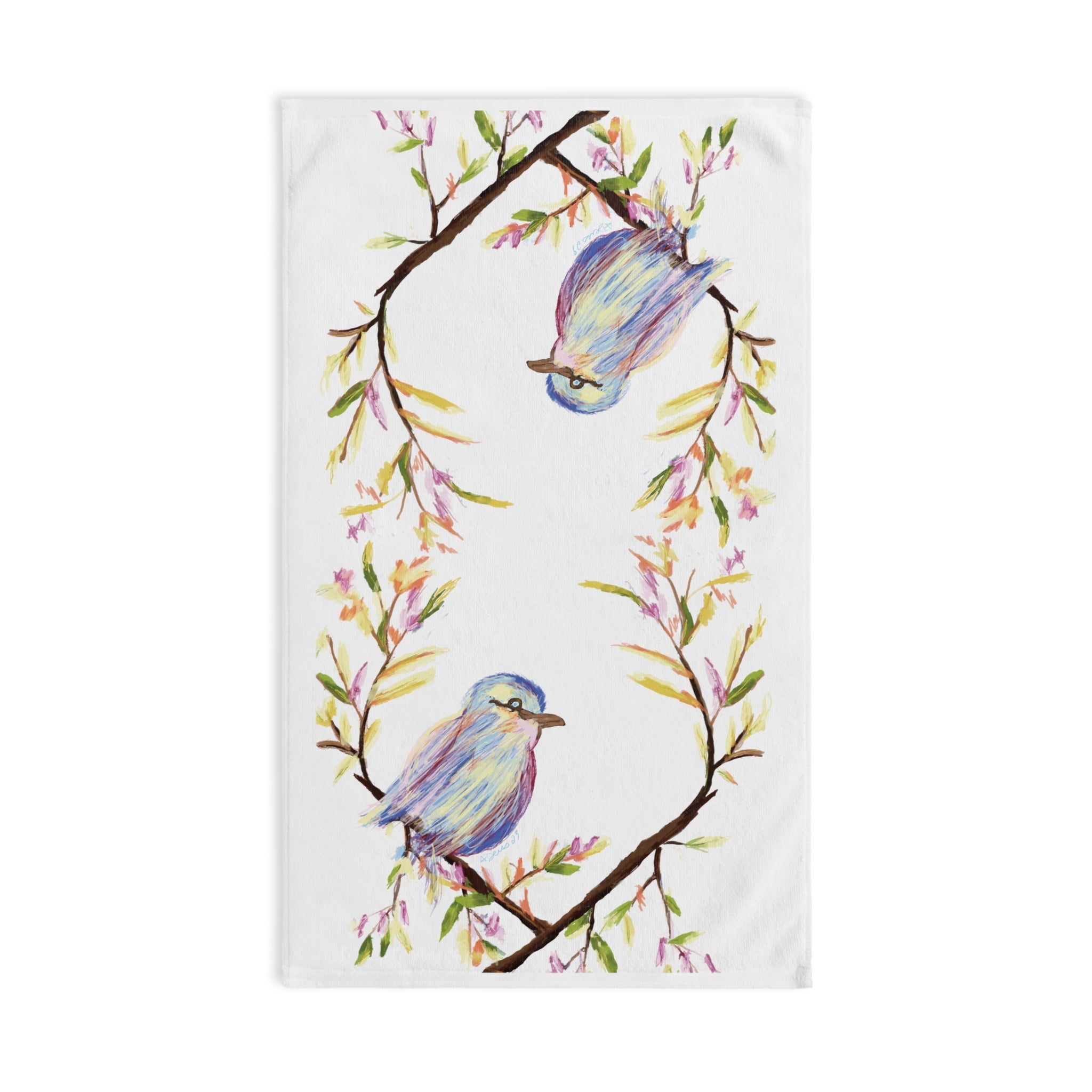 Watercolor Bird Cotton Hand Towel - Blue Cava