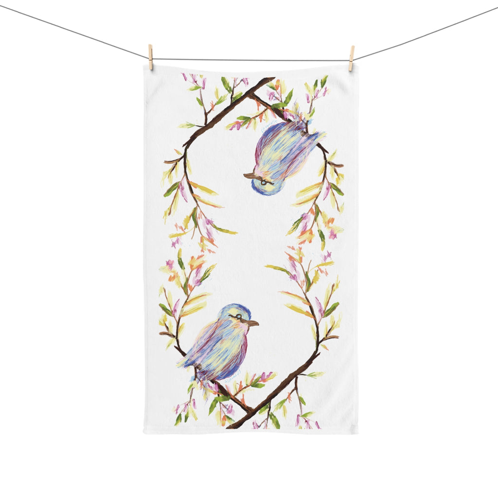 Watercolor Bird Cotton Hand Towel - Blue Cava