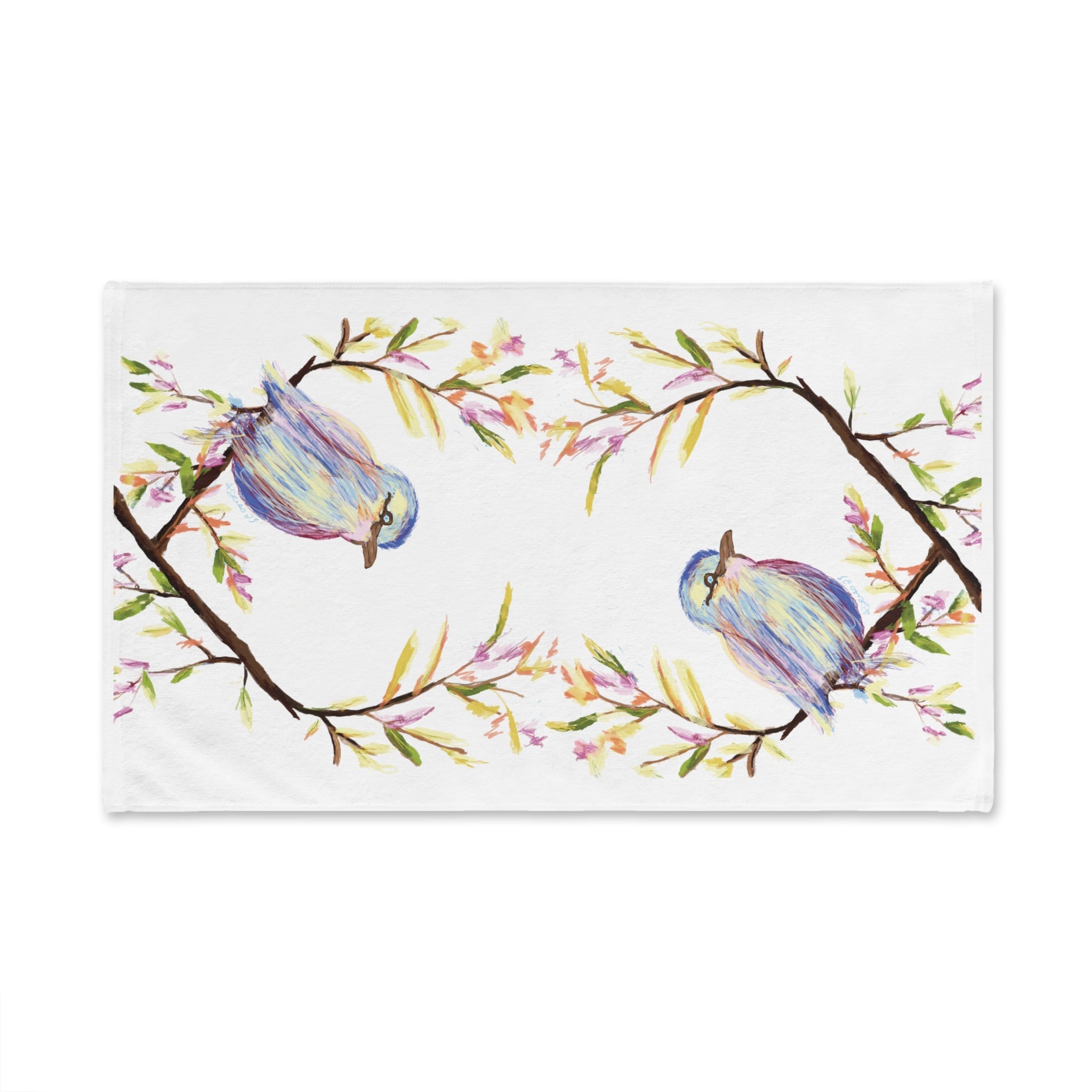 Watercolor Bird Cotton Hand Towel - Blue Cava