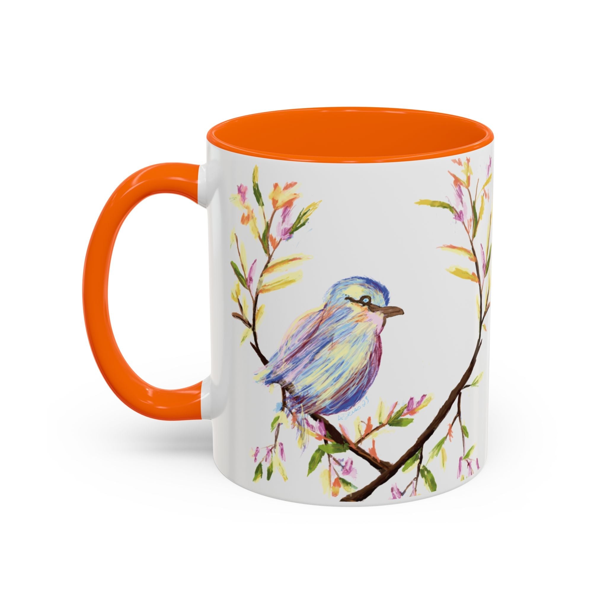 Watercolor Bird Two Tone Ceramic Coffee Mugs - Blue Cava