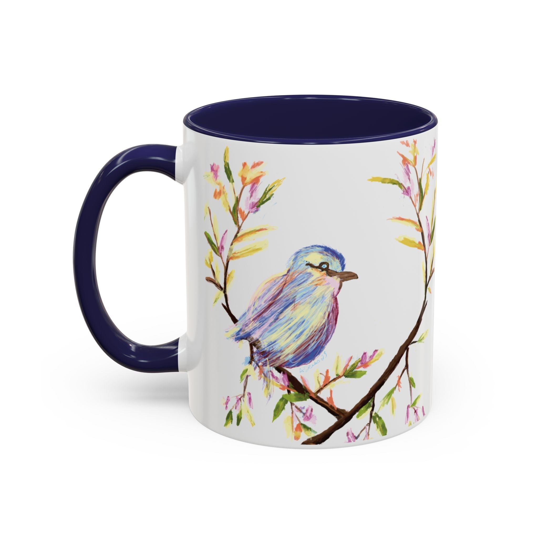 Watercolor Bird Two Tone Ceramic Coffee Mugs - Blue Cava