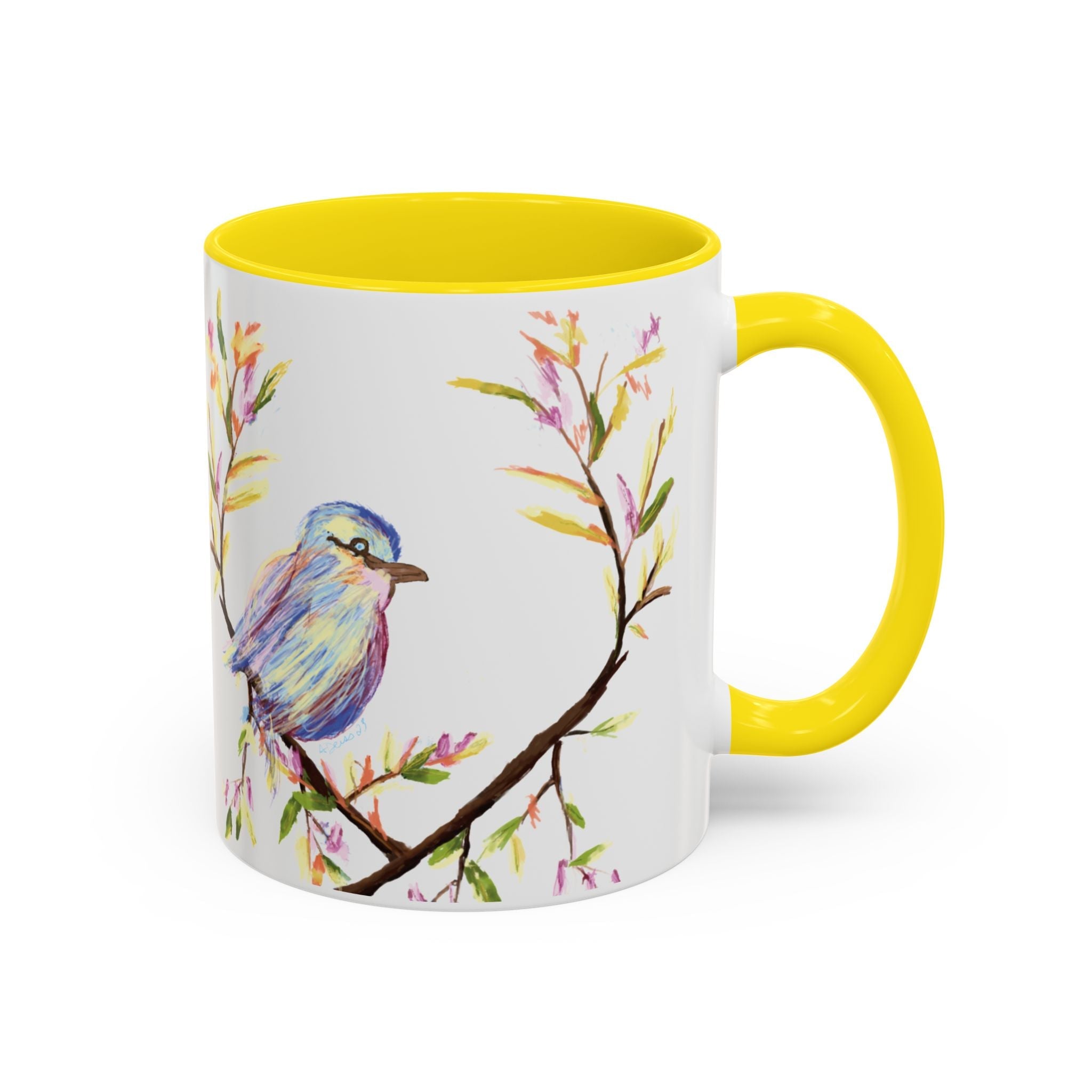 Watercolor Bird Two Tone Ceramic Coffee Mugs - Blue Cava
