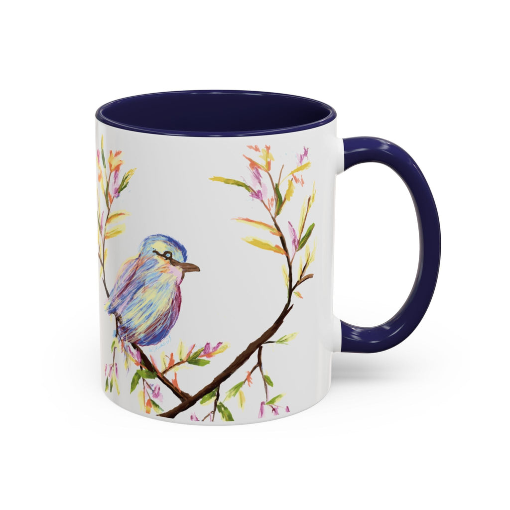 Watercolor Bird Two Tone Ceramic Coffee Mugs - Blue Cava