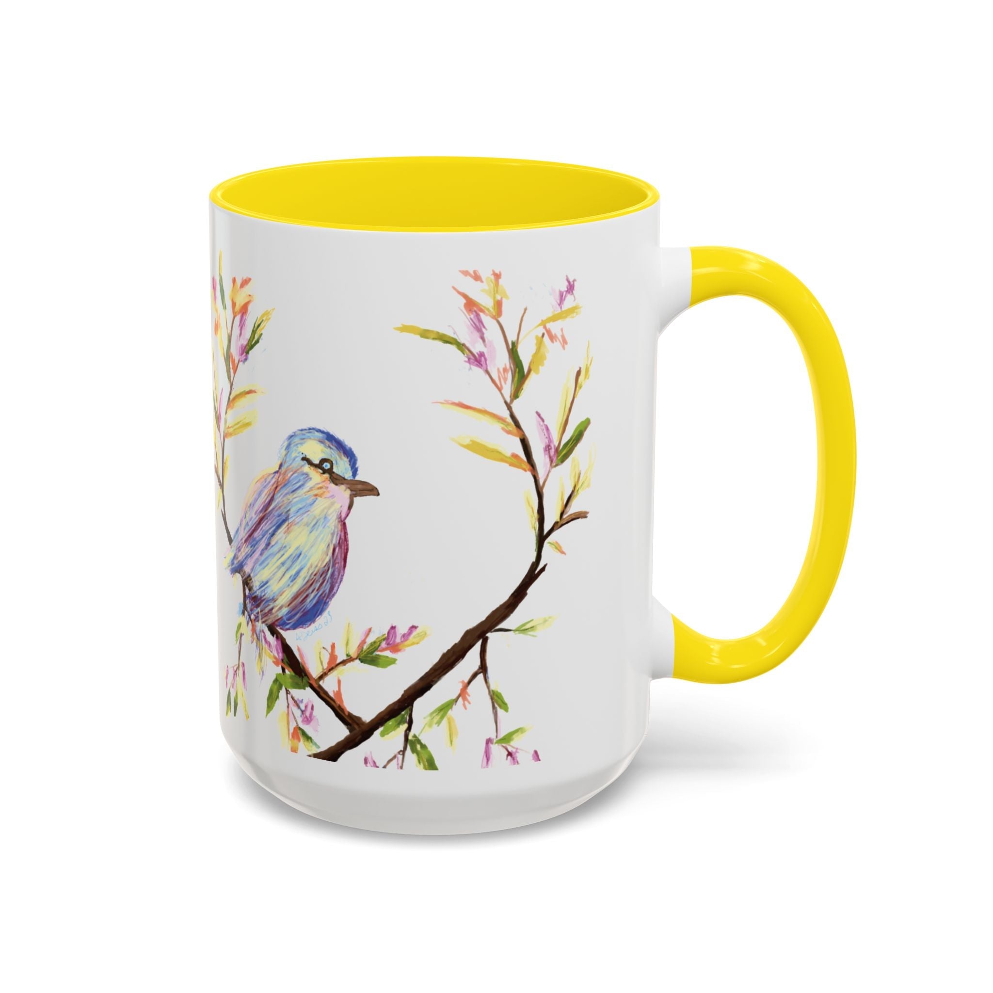 Watercolor Bird Two Tone Ceramic Coffee Mugs - Blue Cava