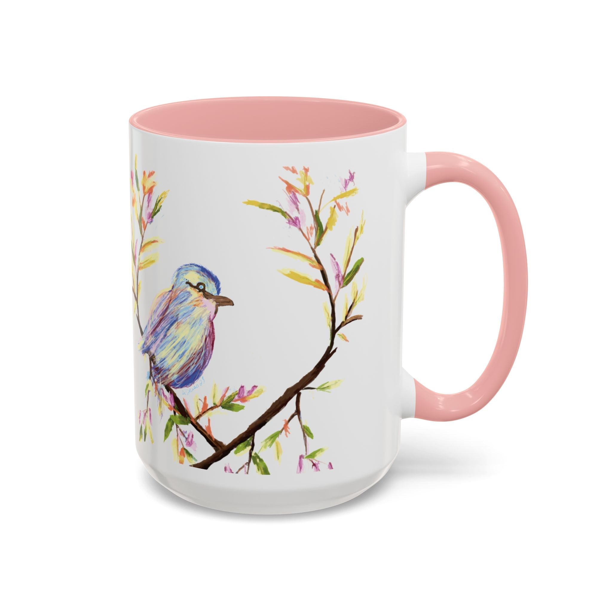 Watercolor Bird Two Tone Ceramic Coffee Mugs - Blue Cava