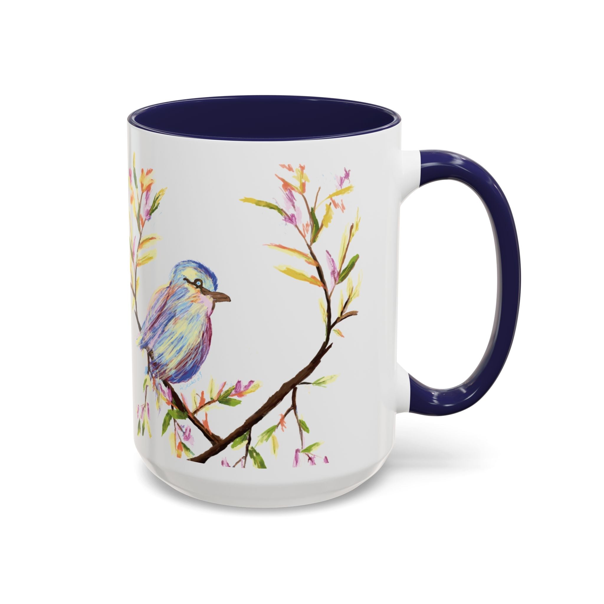 Watercolor Bird Two Tone Ceramic Coffee Mugs - Blue Cava