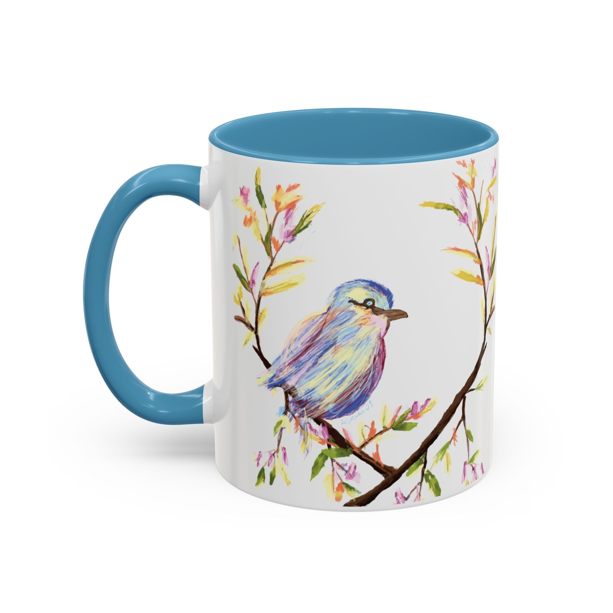 Watercolor Bird Two Tone Ceramic Coffee Mugs - Blue Cava