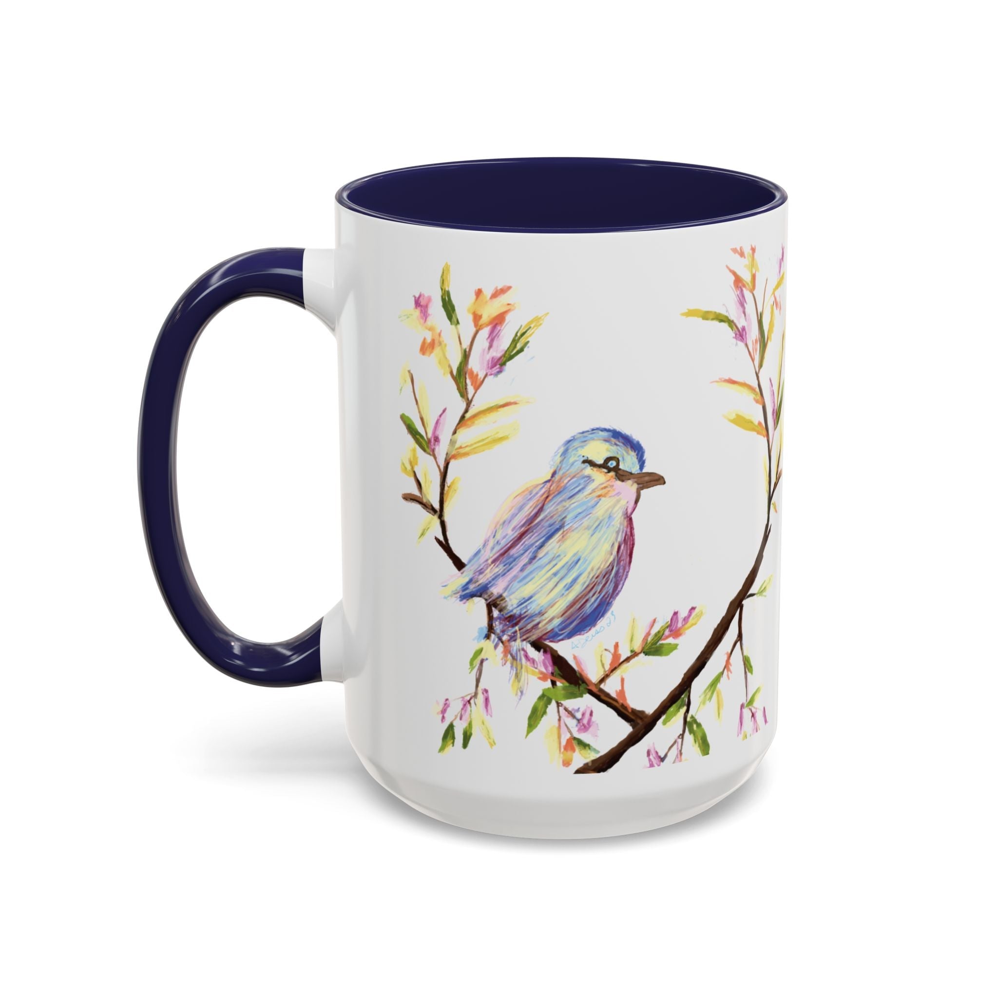 Watercolor Bird Two Tone Ceramic Coffee Mugs - Blue Cava